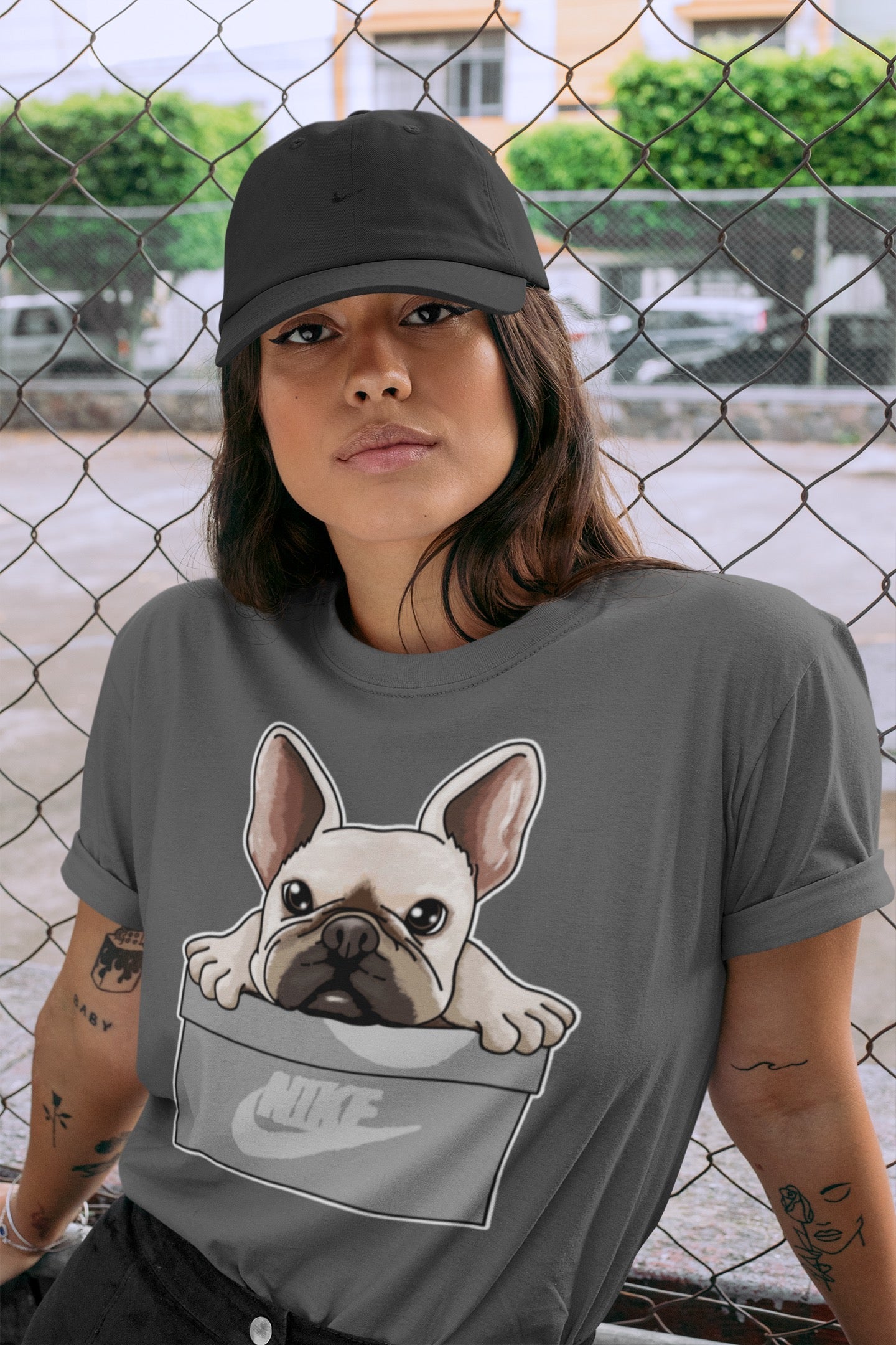 French Bulldog Unisex Tops - Air Jordan 4 Military Black