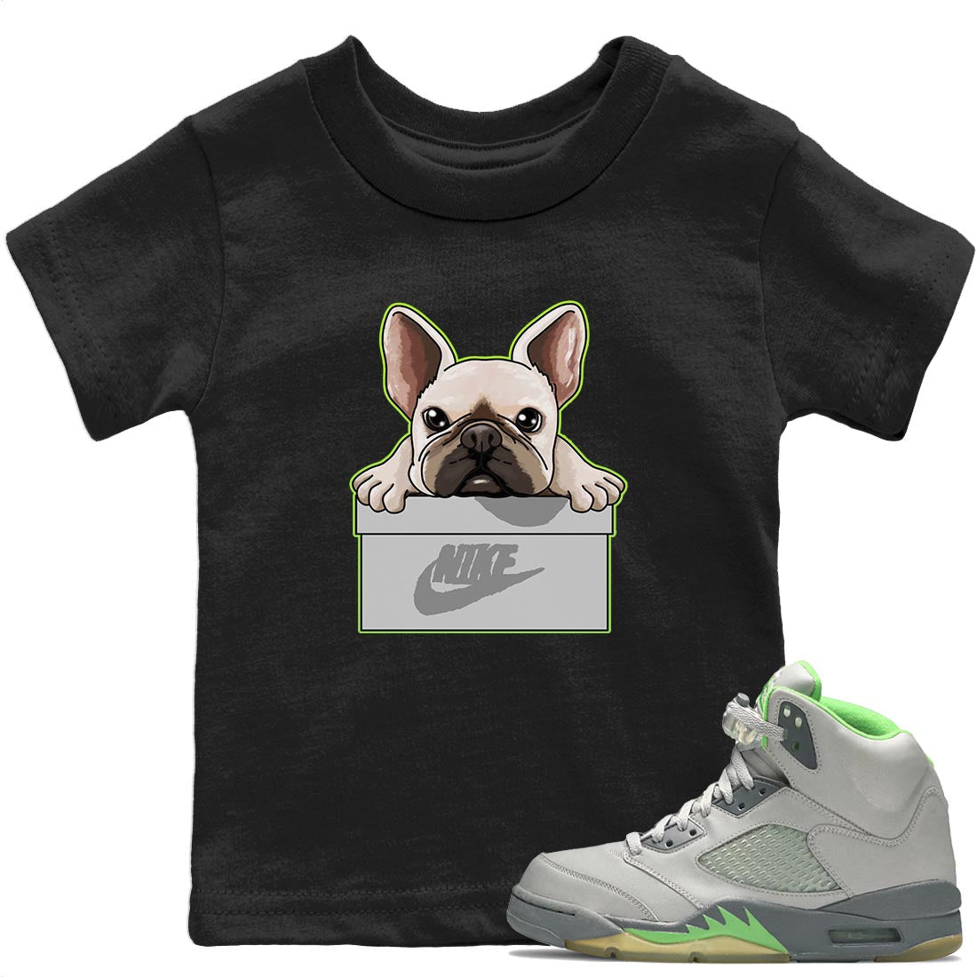 French Bulldog Kids Tops - Air Jordan 5 Green Bean