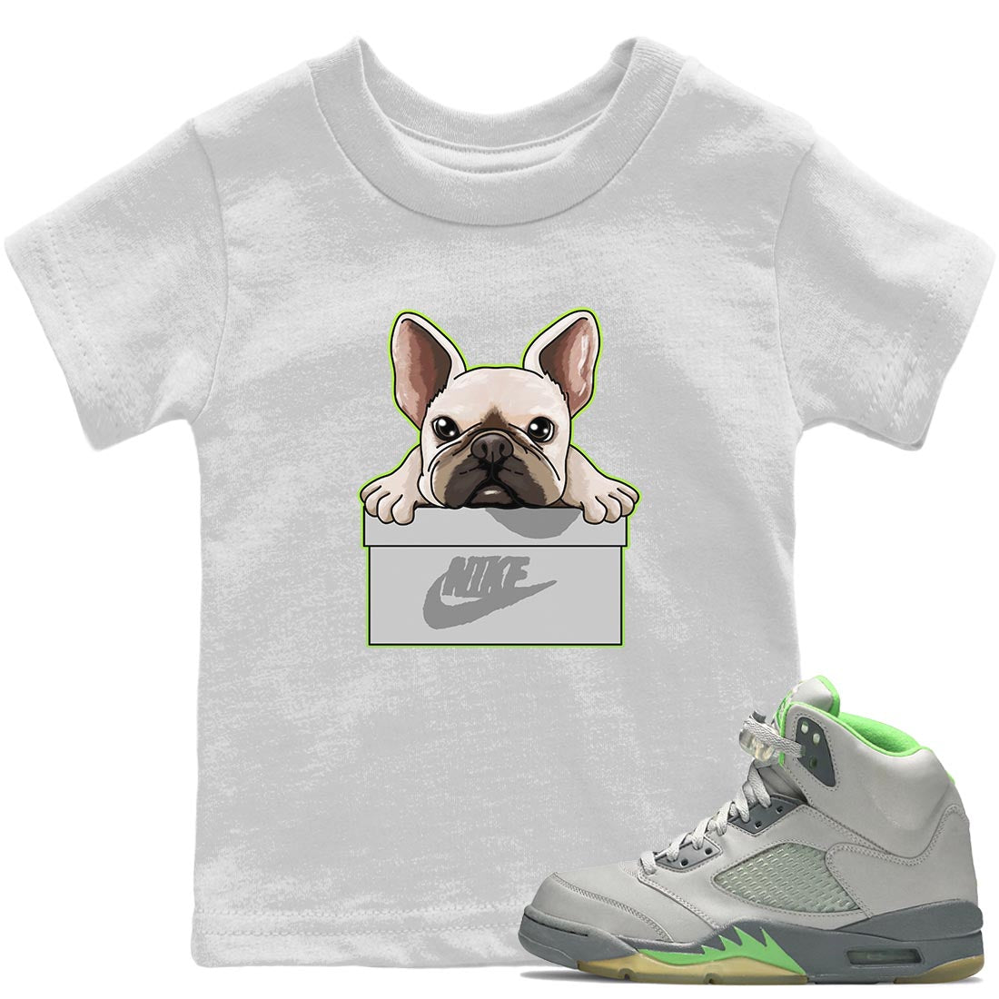 French Bulldog Kids Tops - Air Jordan 5 Green Bean