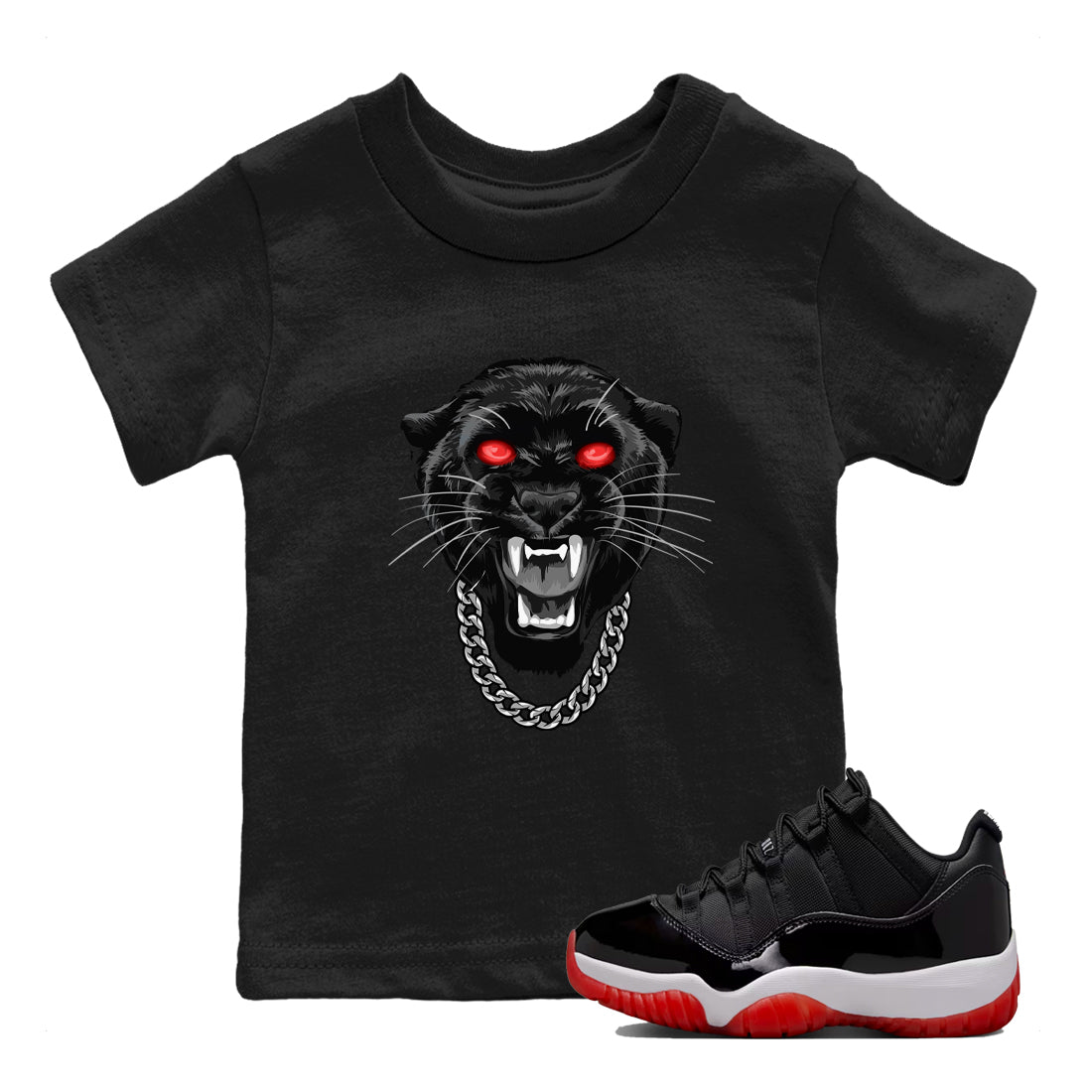 Gangster Black Cat snkmatch Tees Kids - Air Jordan 11 Bred