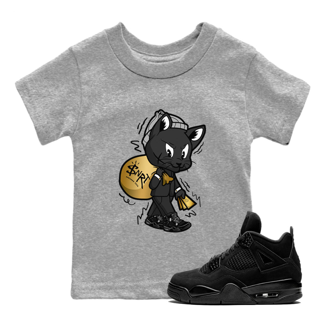 Gangster Cat snkmatch Tees Kids - Air Jordan 4 Black Cat