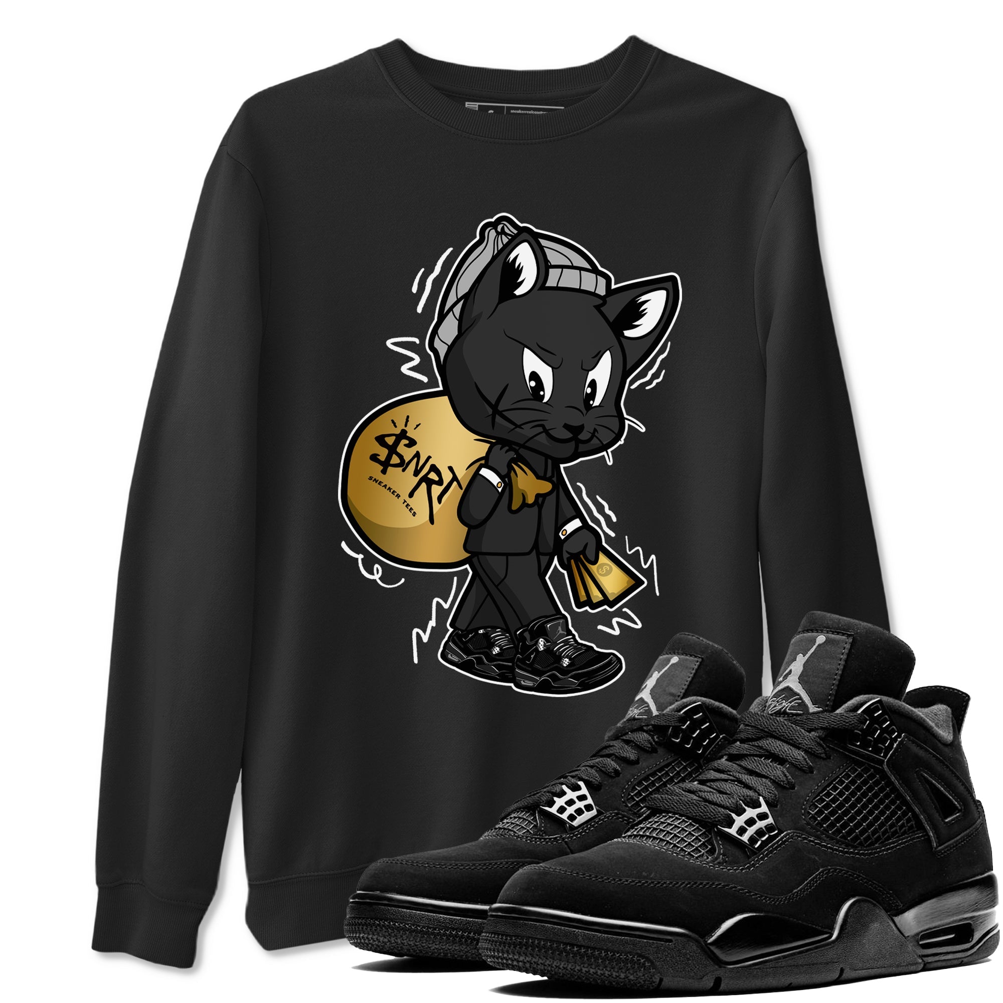 Gangster Cat snkmatch Tees - Air Jordan 4 Black Cat