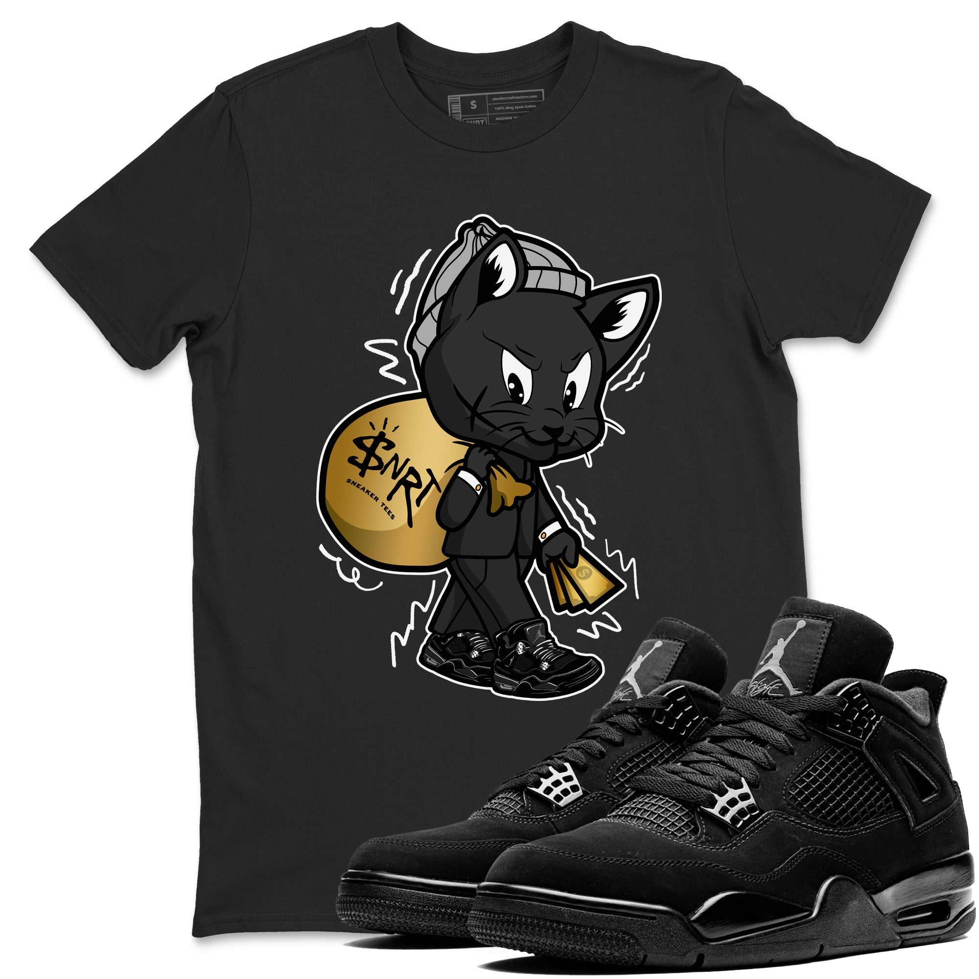 Gangster Cat snkmatch Tees - Air Jordan 4 Black Cat