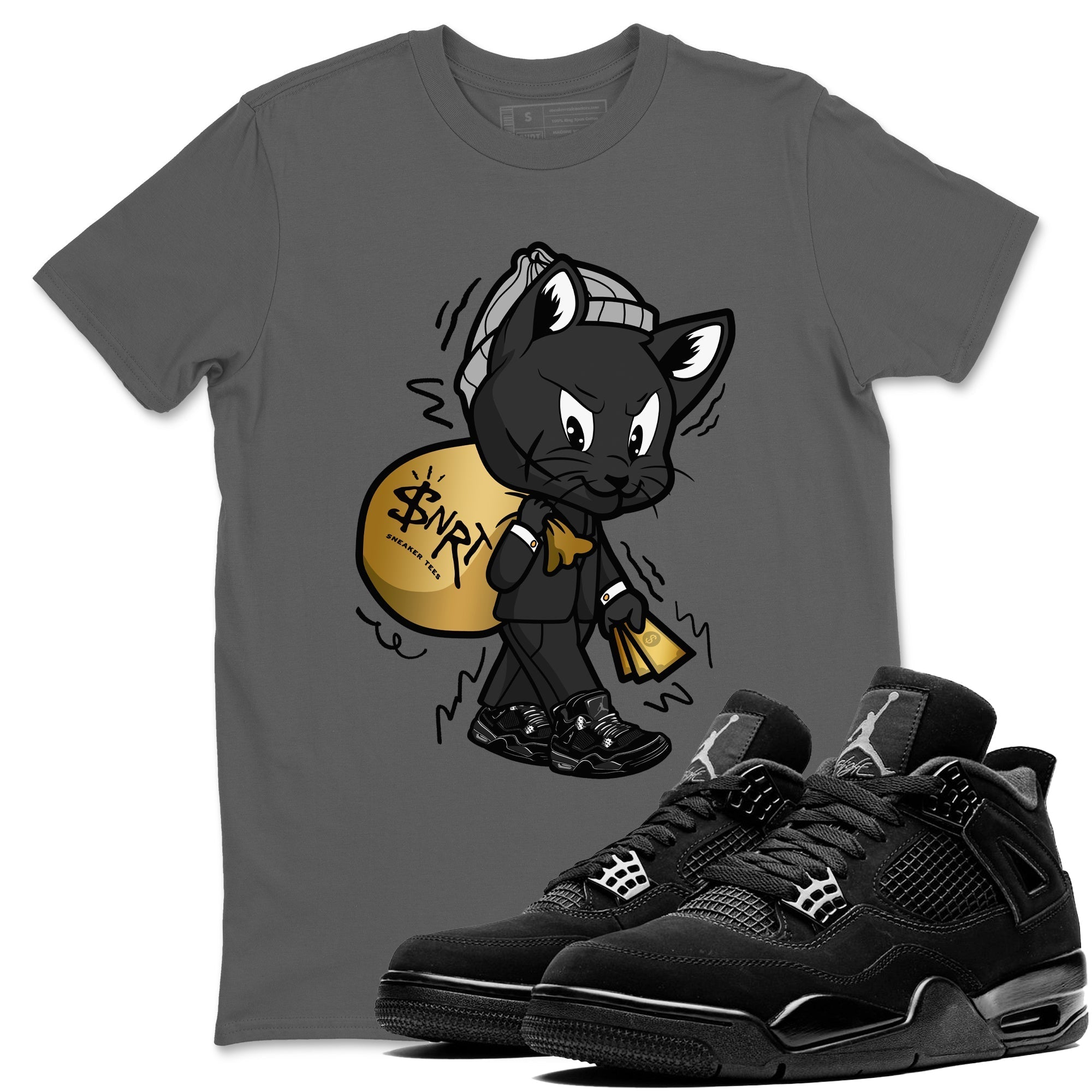 Gangster Cat snkmatch Tees - Air Jordan 4 Black Cat