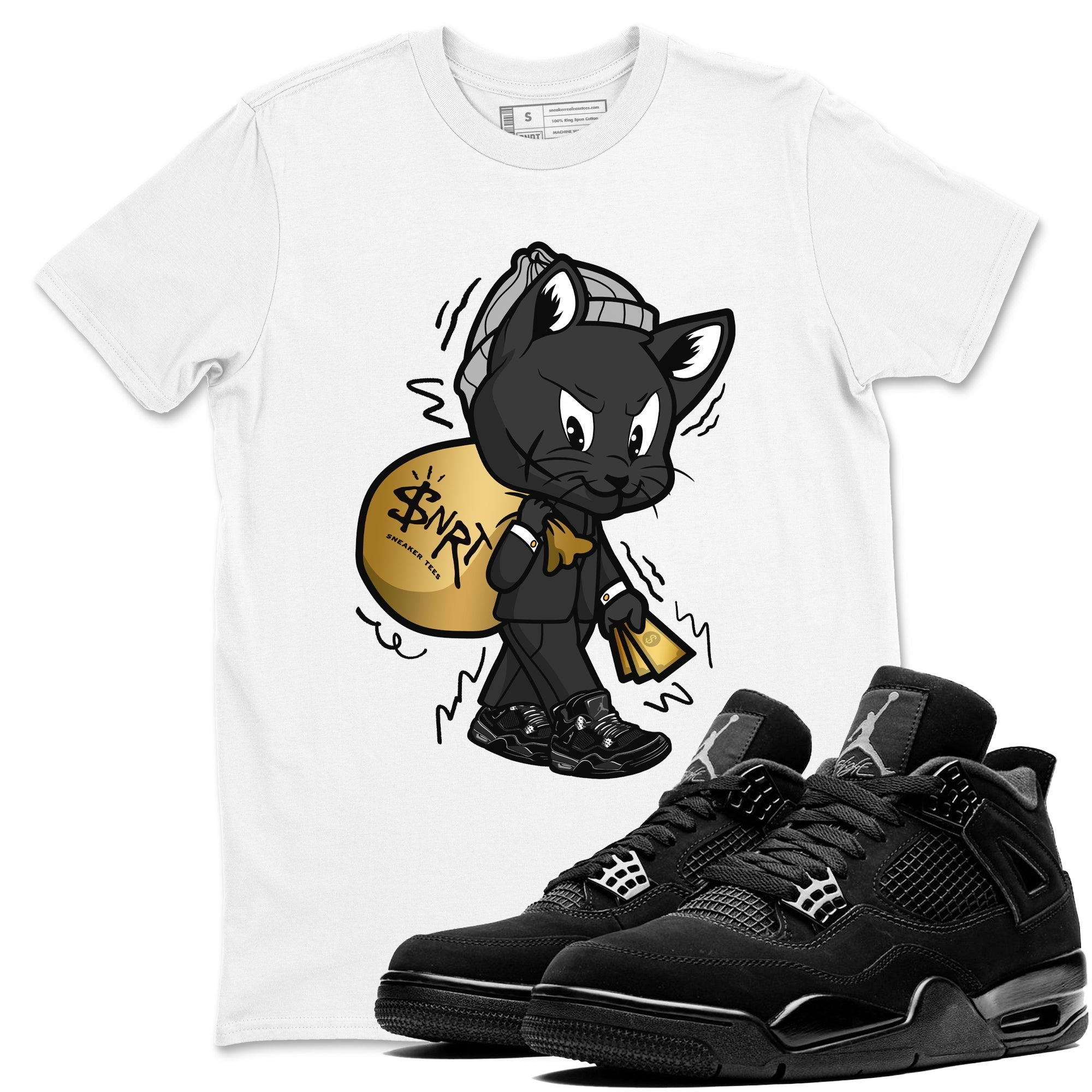 Gangster Cat snkmatch Tees - Air Jordan 4 Black Cat