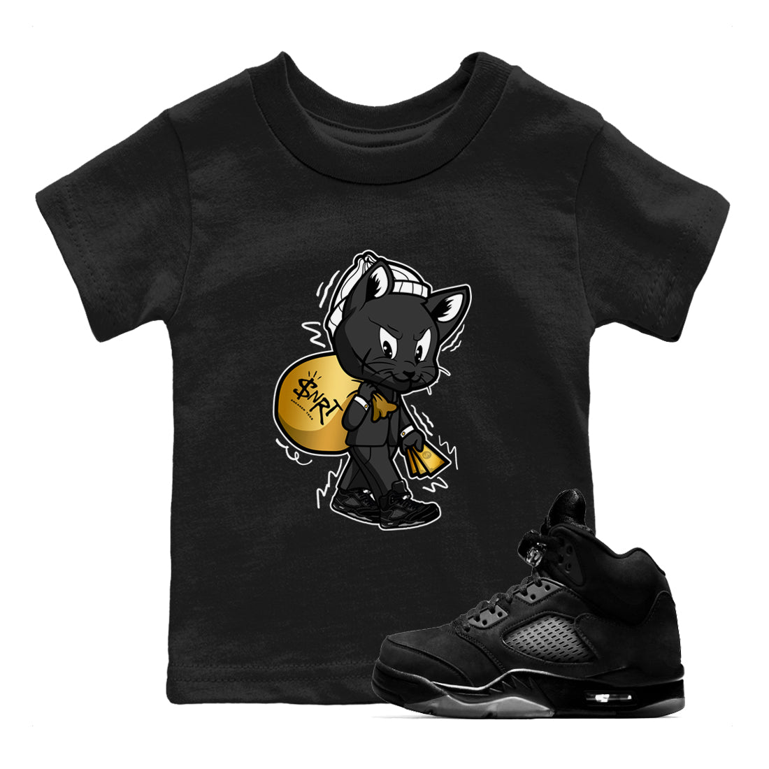 Gangster Cat snkmatch Tees Kids - Air Jordan 5 Black Cat