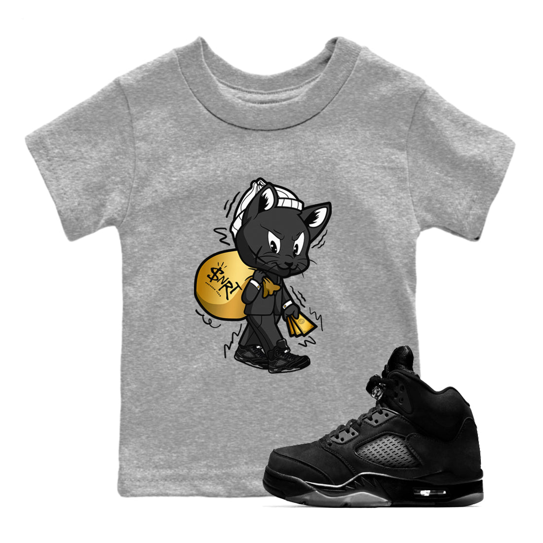 Gangster Cat snkmatch Tees Kids - Air Jordan 5 Black Cat