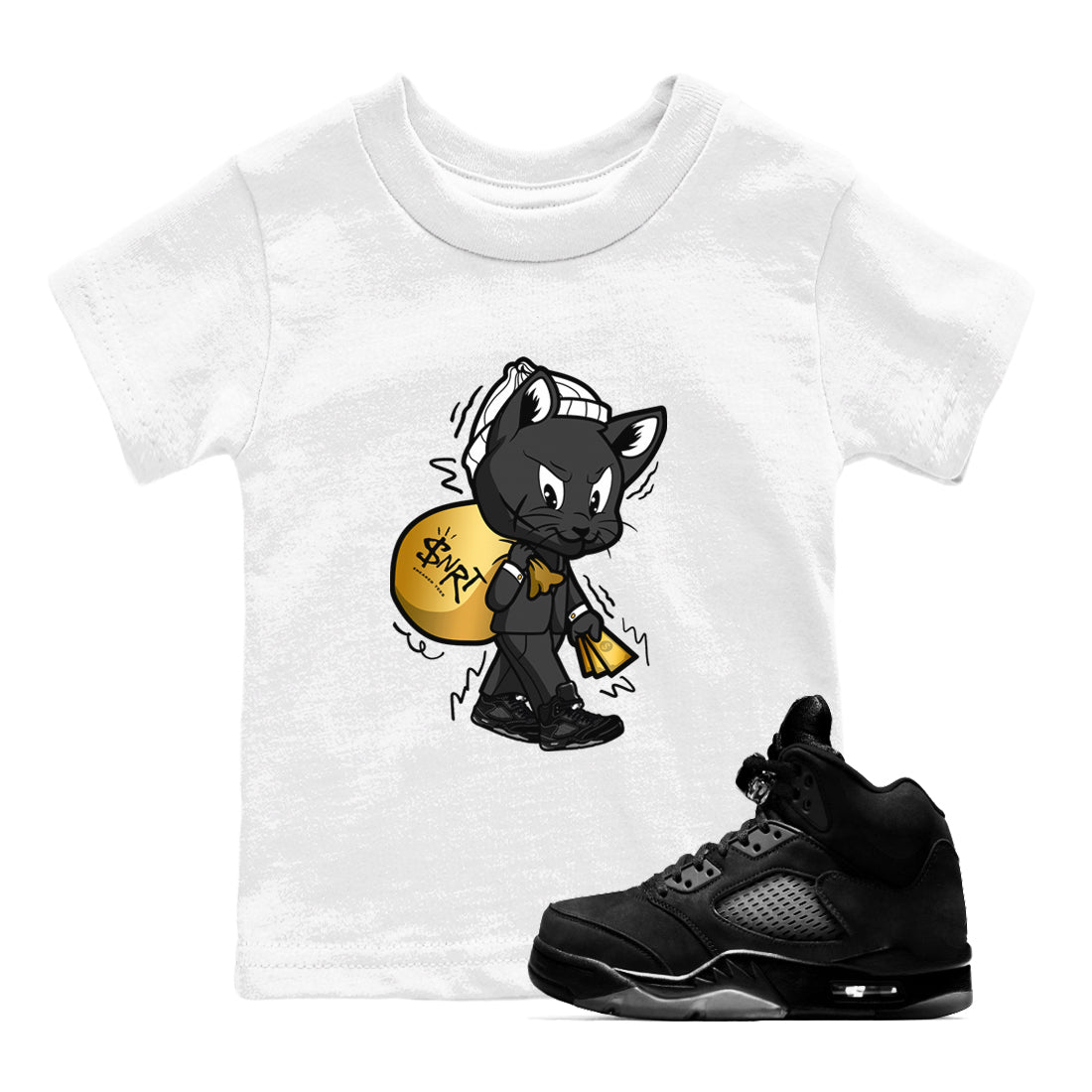 Gangster Cat snkmatch Tees Kids - Air Jordan 5 Black Cat