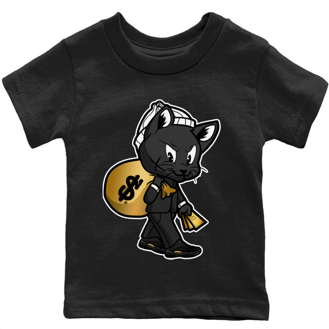 Gangster Cat Kids Tops - Air Jordan 12 Black Taxi