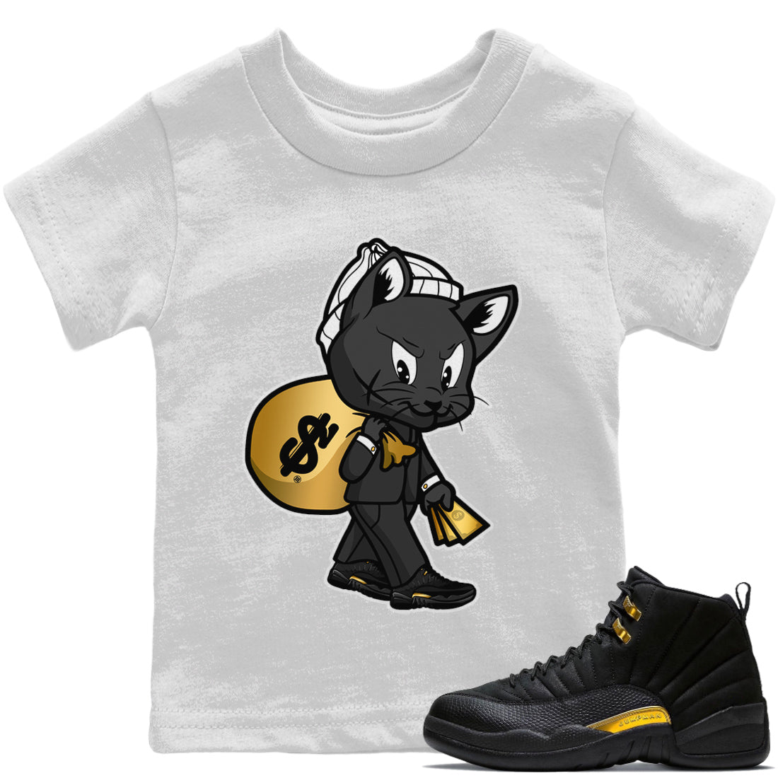Gangster Cat Kids Tops - Air Jordan 12 Black Taxi
