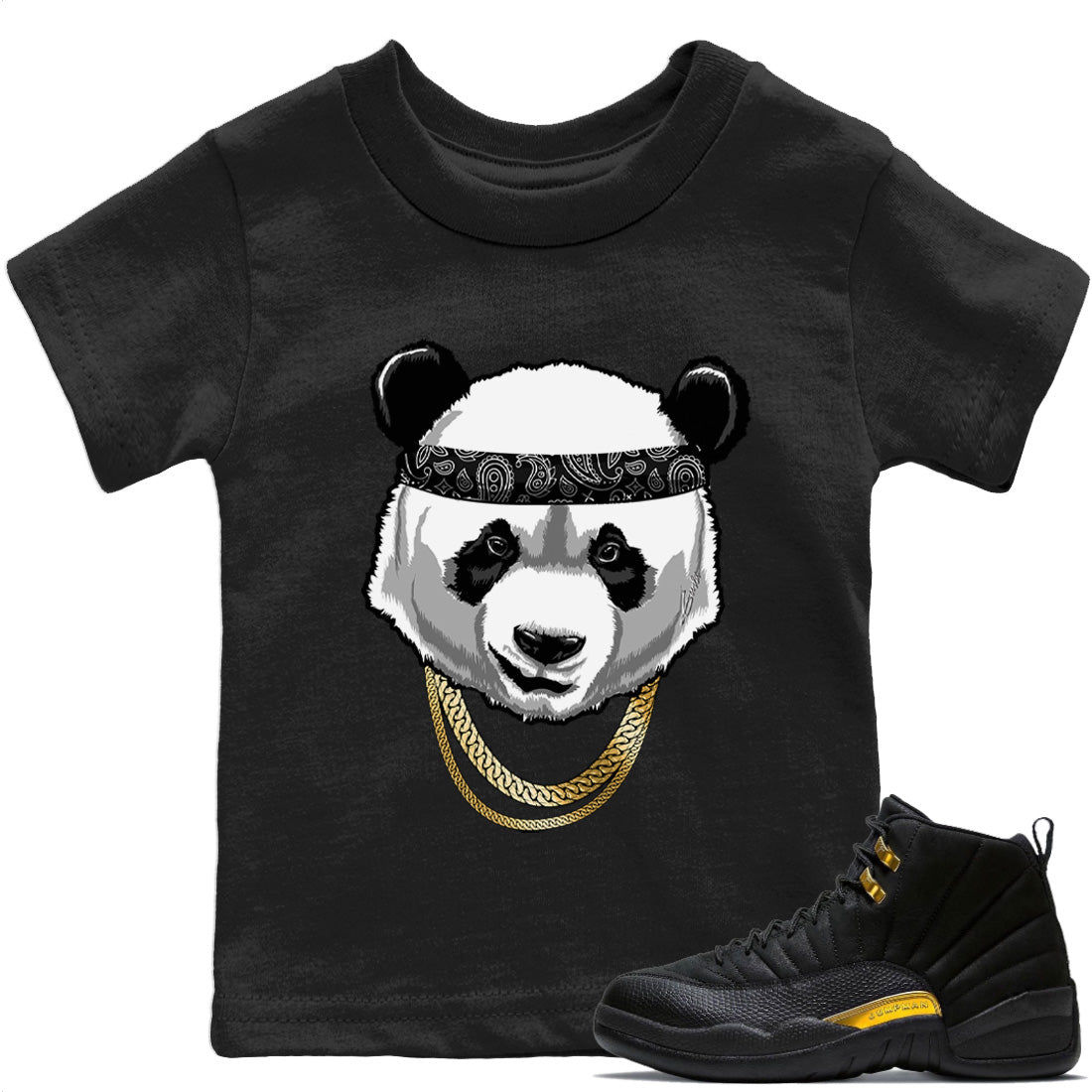 Gangster Panda Kids Tops - Air Jordan 12 Black Taxi