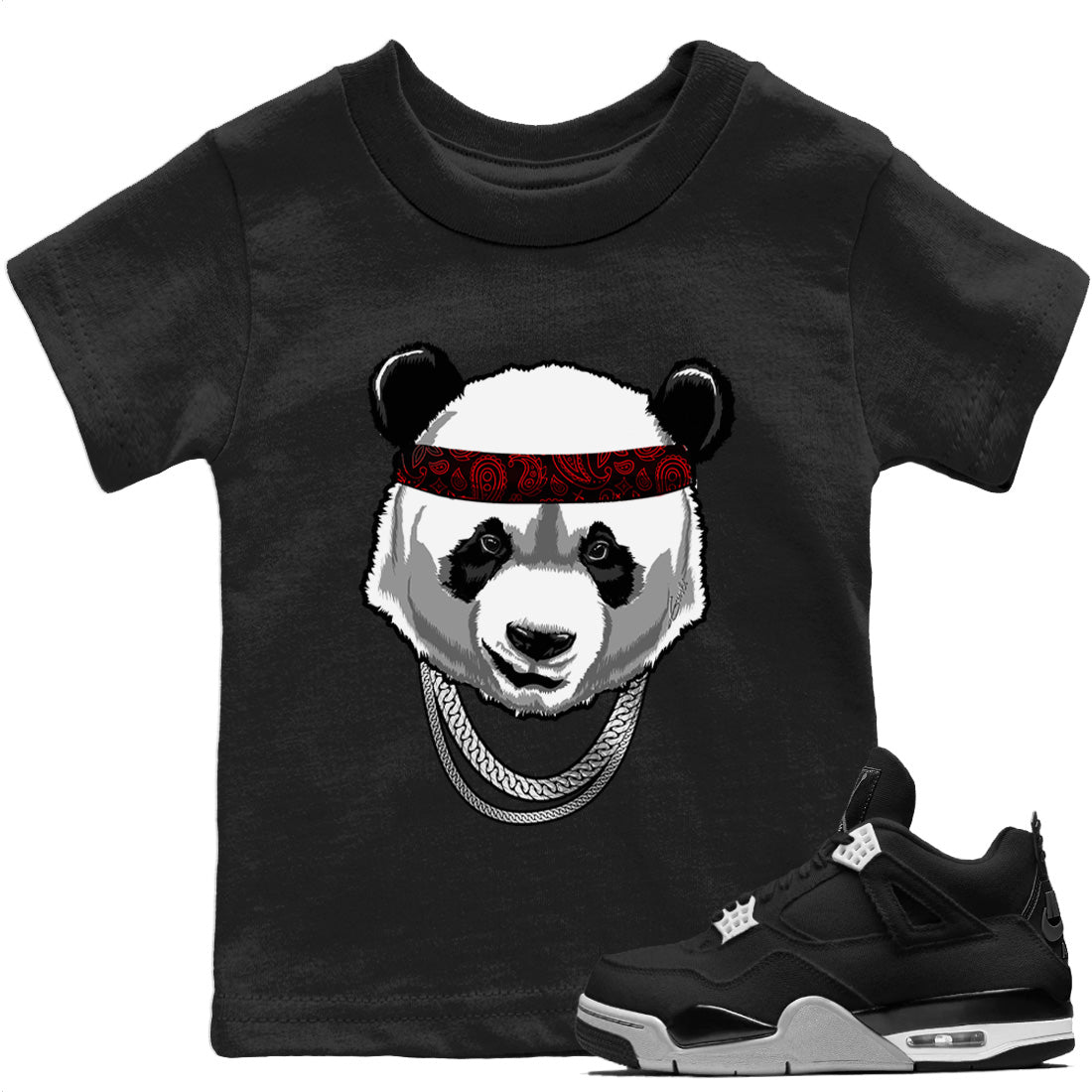 Gangster Panda Kids Tops - Air Jordan 4 Black Canvas