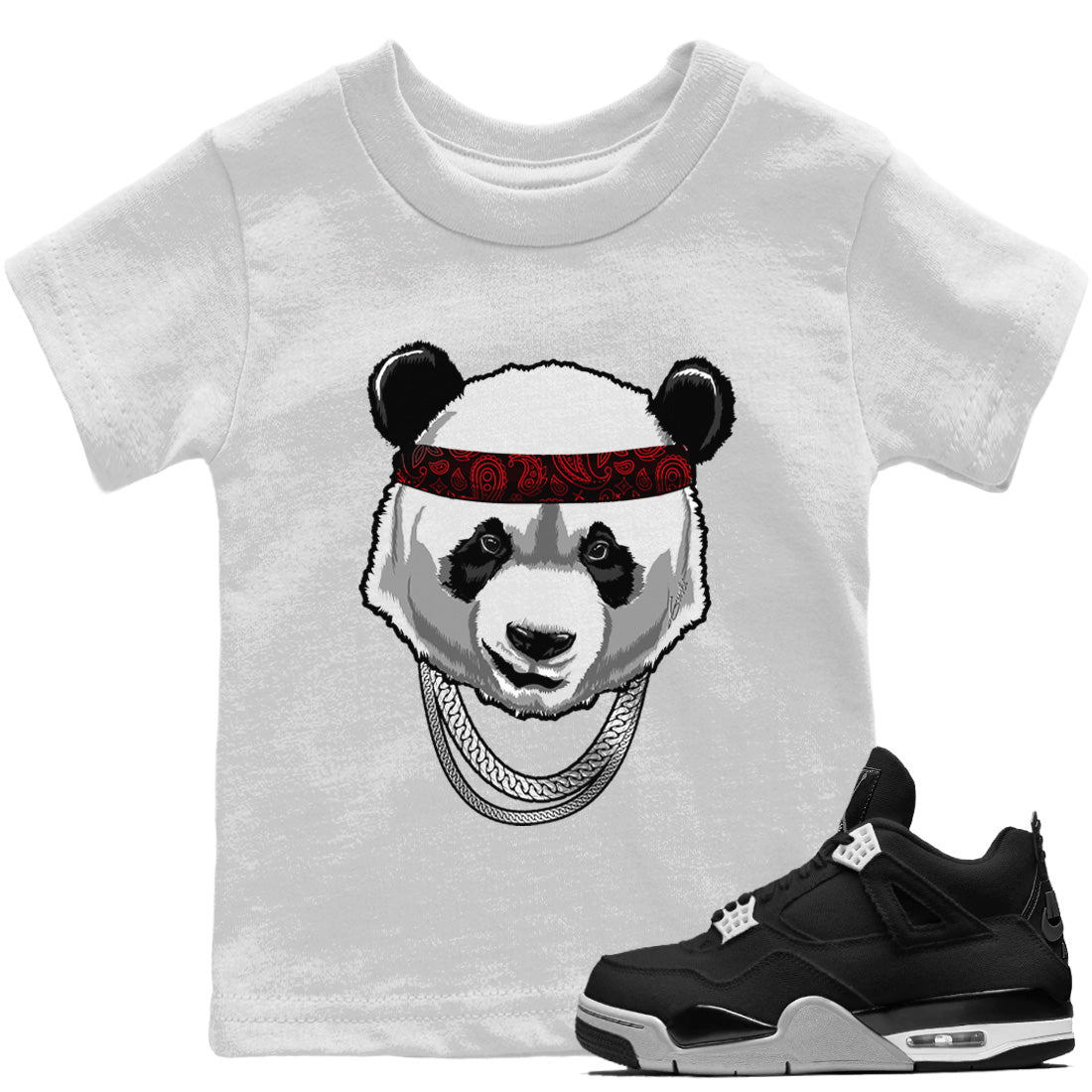 Gangster Panda Kids Tops - Air Jordan 4 Black Canvas