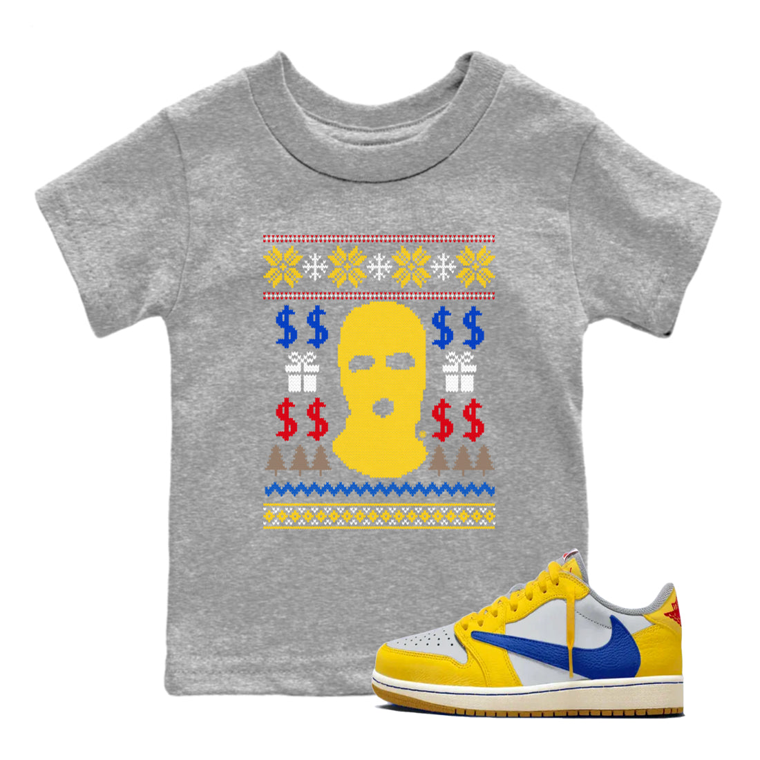 Gangster Ugly Sweater snkmatch Tees Kids - Air Jordan 1 Travis Scott Canary