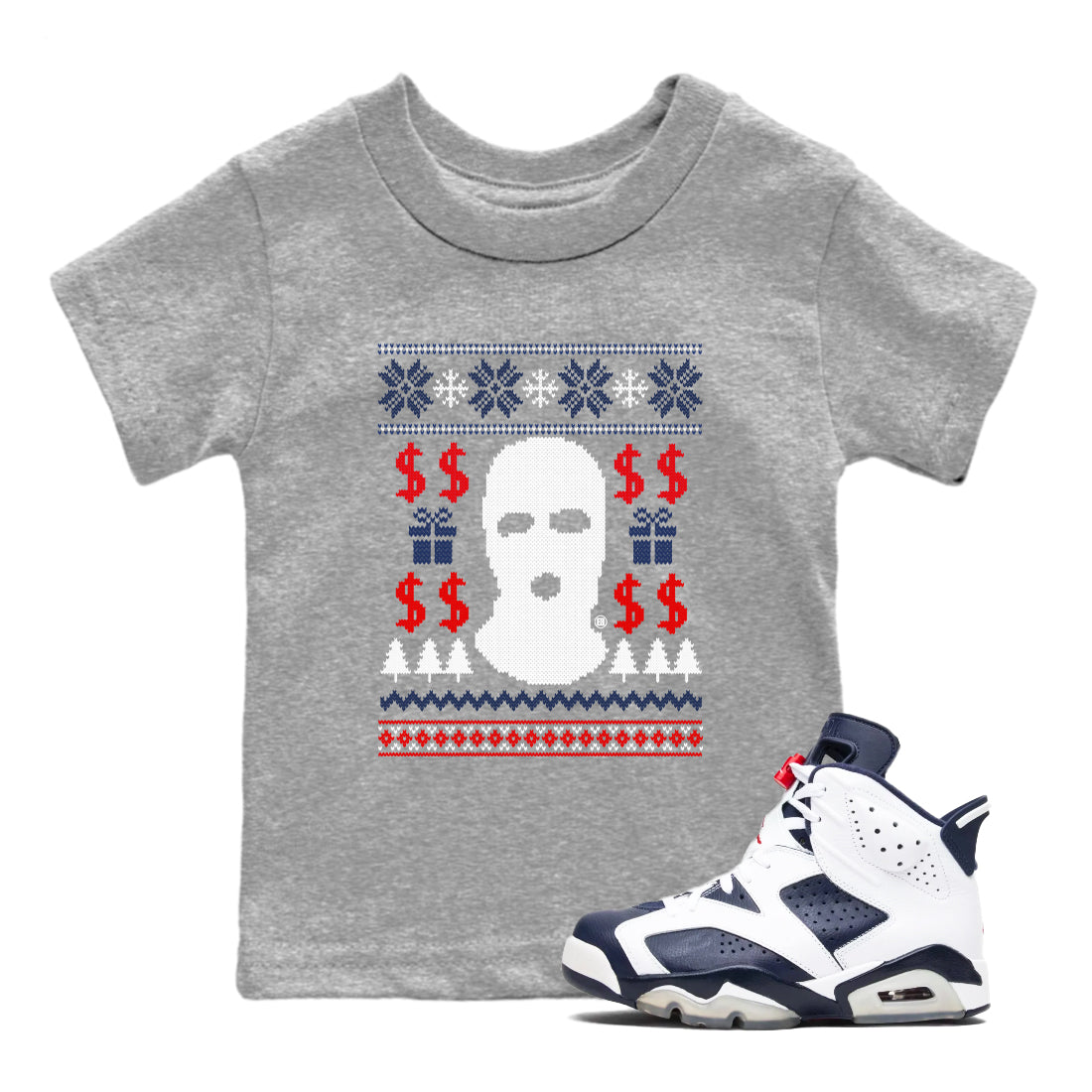 Gangster Ugly Sweater snkmatch Tees Kids - Air Jordan 6 White And Midnight Navy