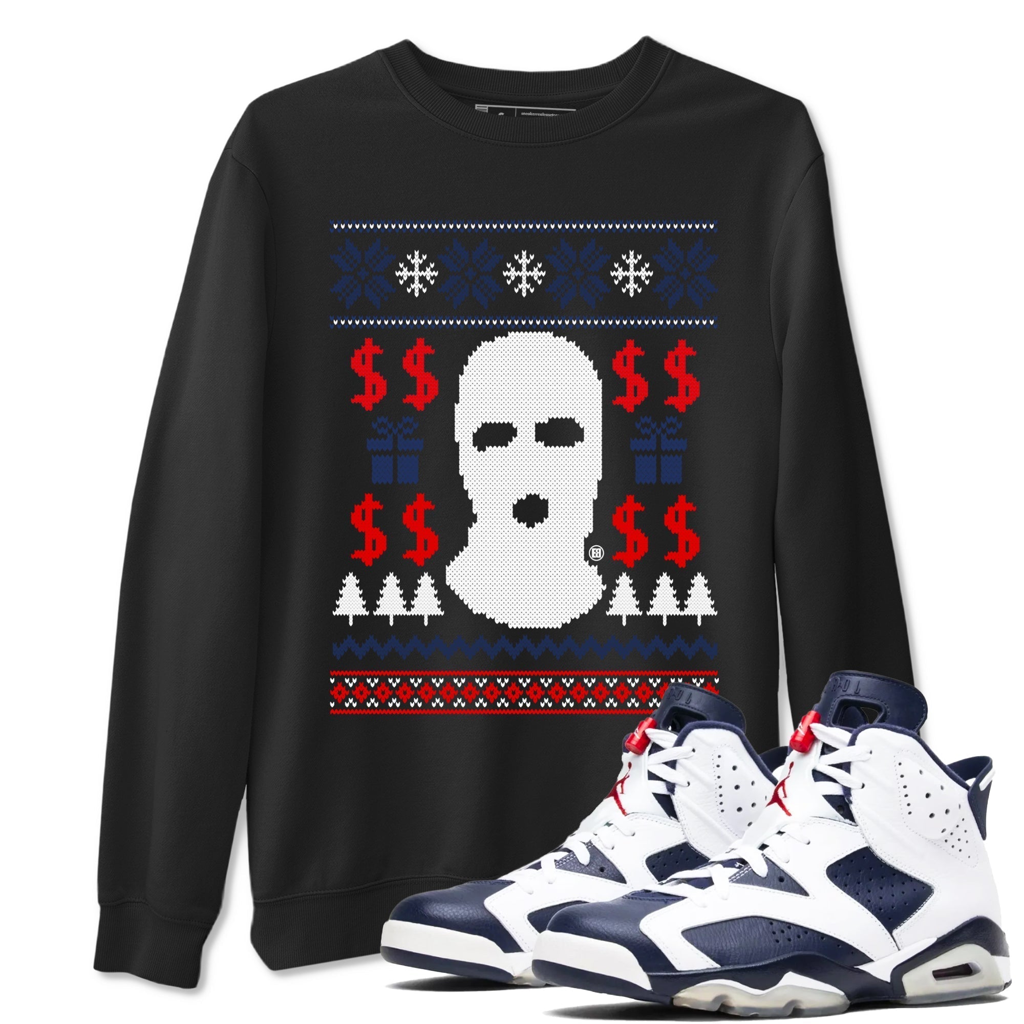 Gangster Ugly Sweater snkmatch Tees - Air Jordan 6 White And Midnight Navy