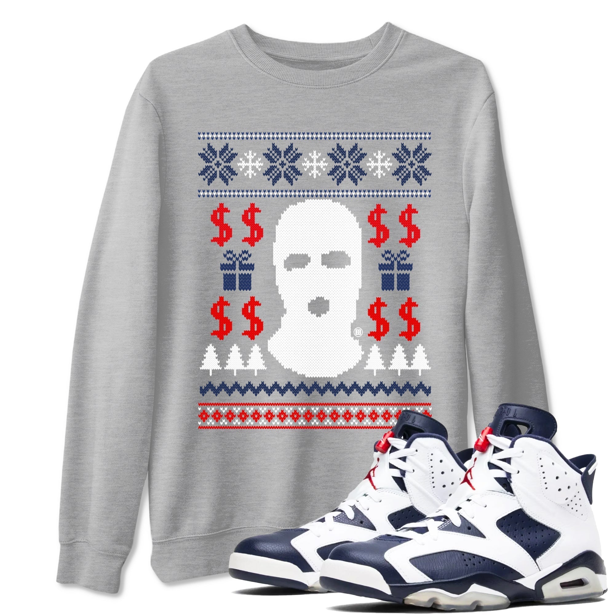Gangster Ugly Sweater snkmatch Tees - Air Jordan 6 White And Midnight Navy