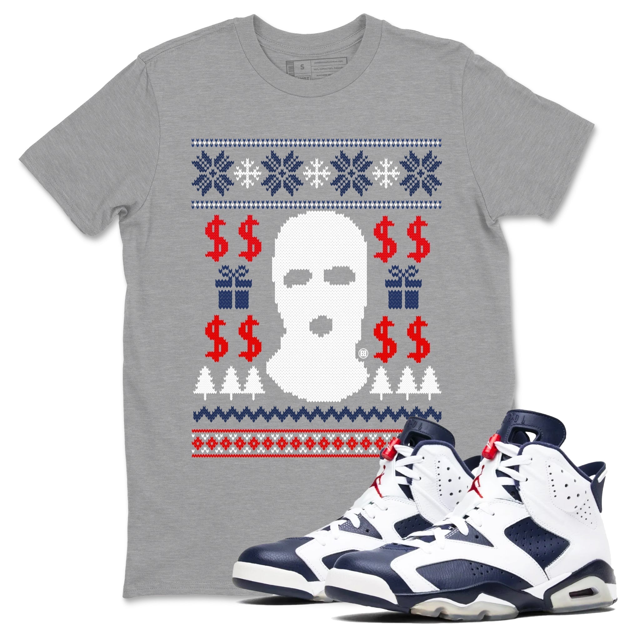 Gangster Ugly Sweater snkmatch Tees - Air Jordan 6 White And Midnight Navy
