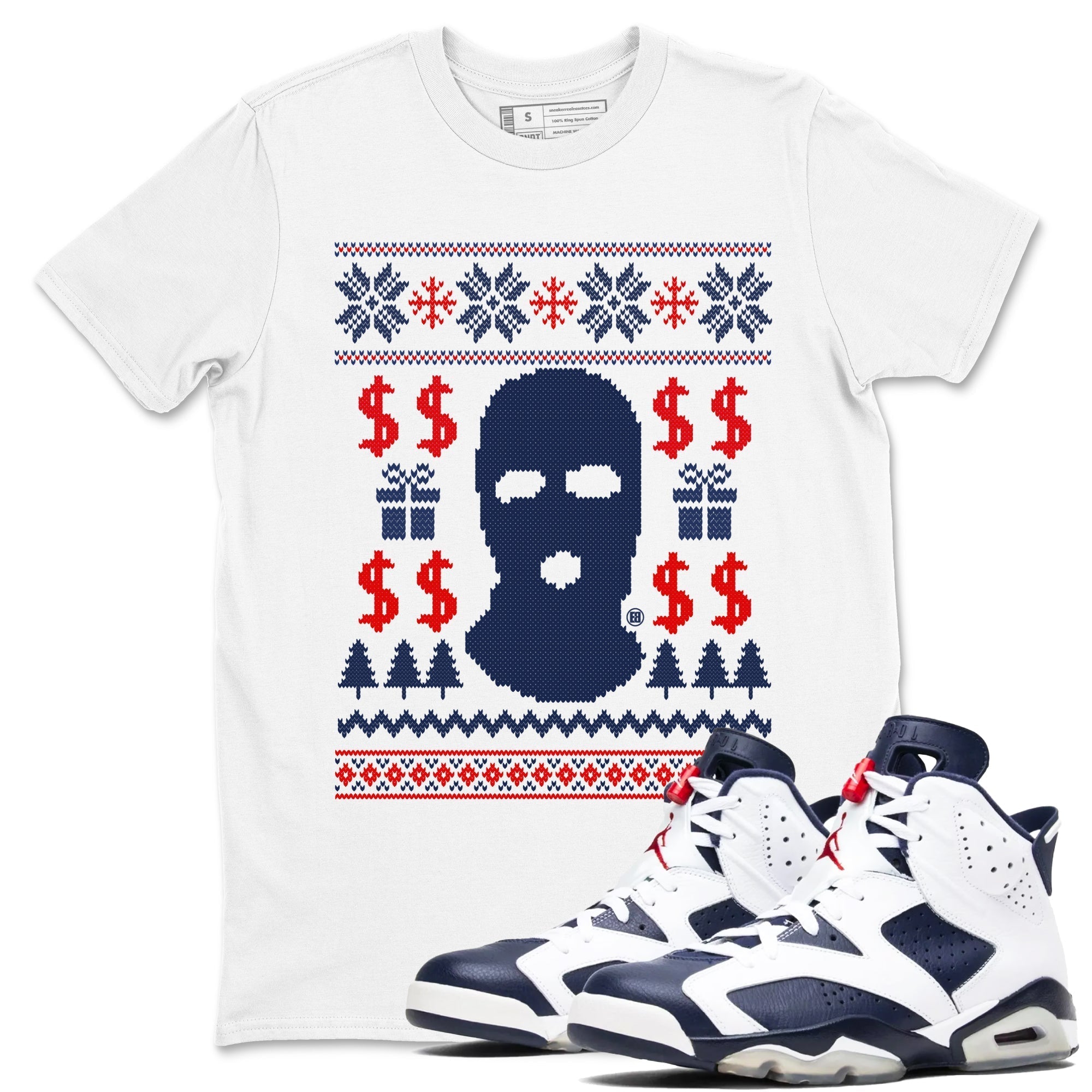 Gangster Ugly Sweater snkmatch Tees - Air Jordan 6 White And Midnight Navy