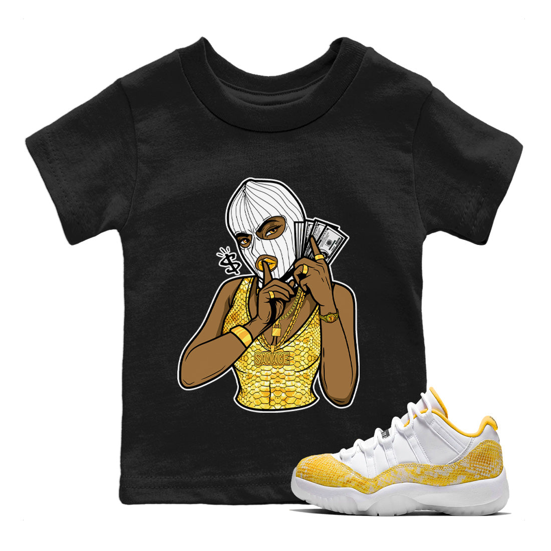 Gangster Women Kids Tops - Air Jordan 11 Yellow Python