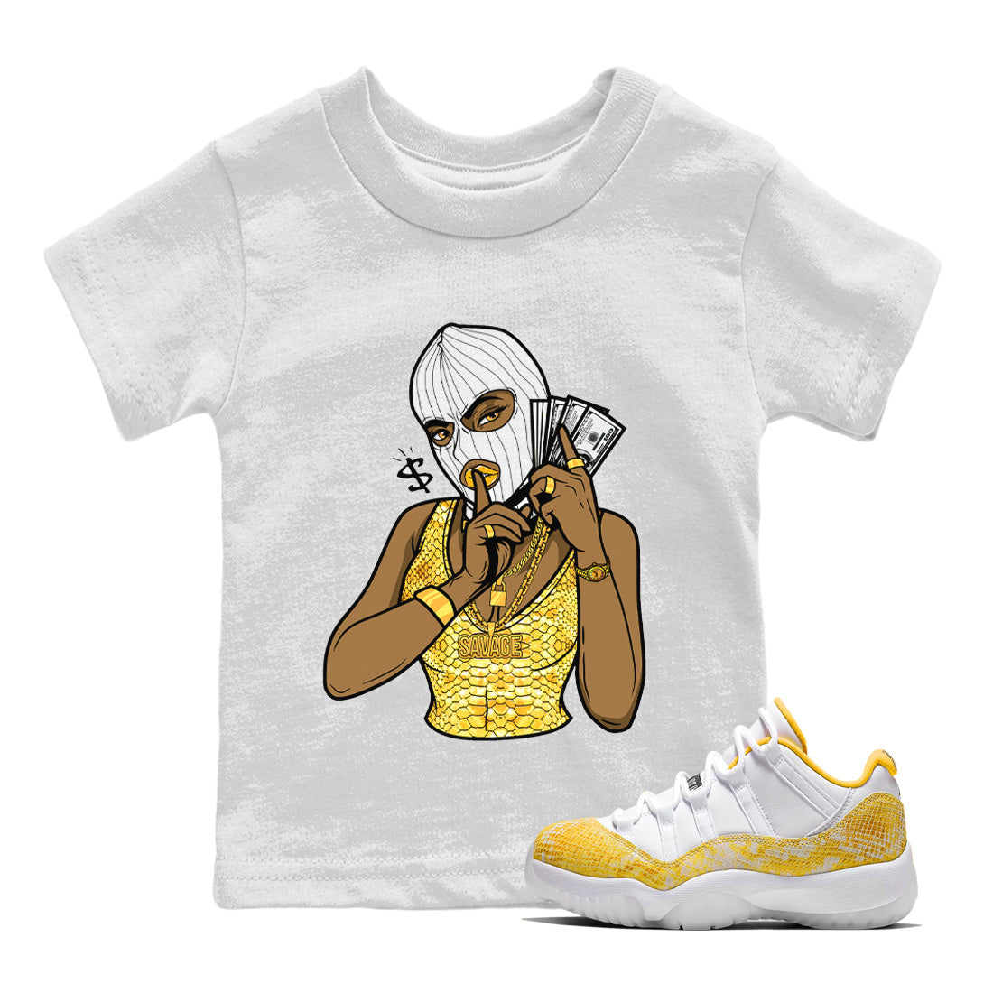 Gangster Women Kids Tops - Air Jordan 11 Yellow Python
