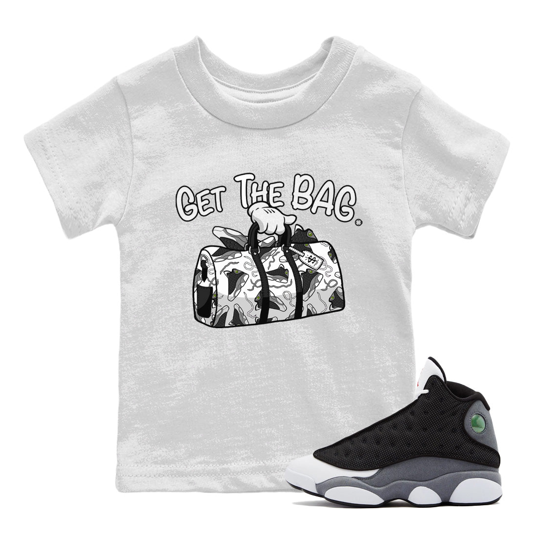 Get The Bag Kids Tops - Air Jordan 13 Black Flint