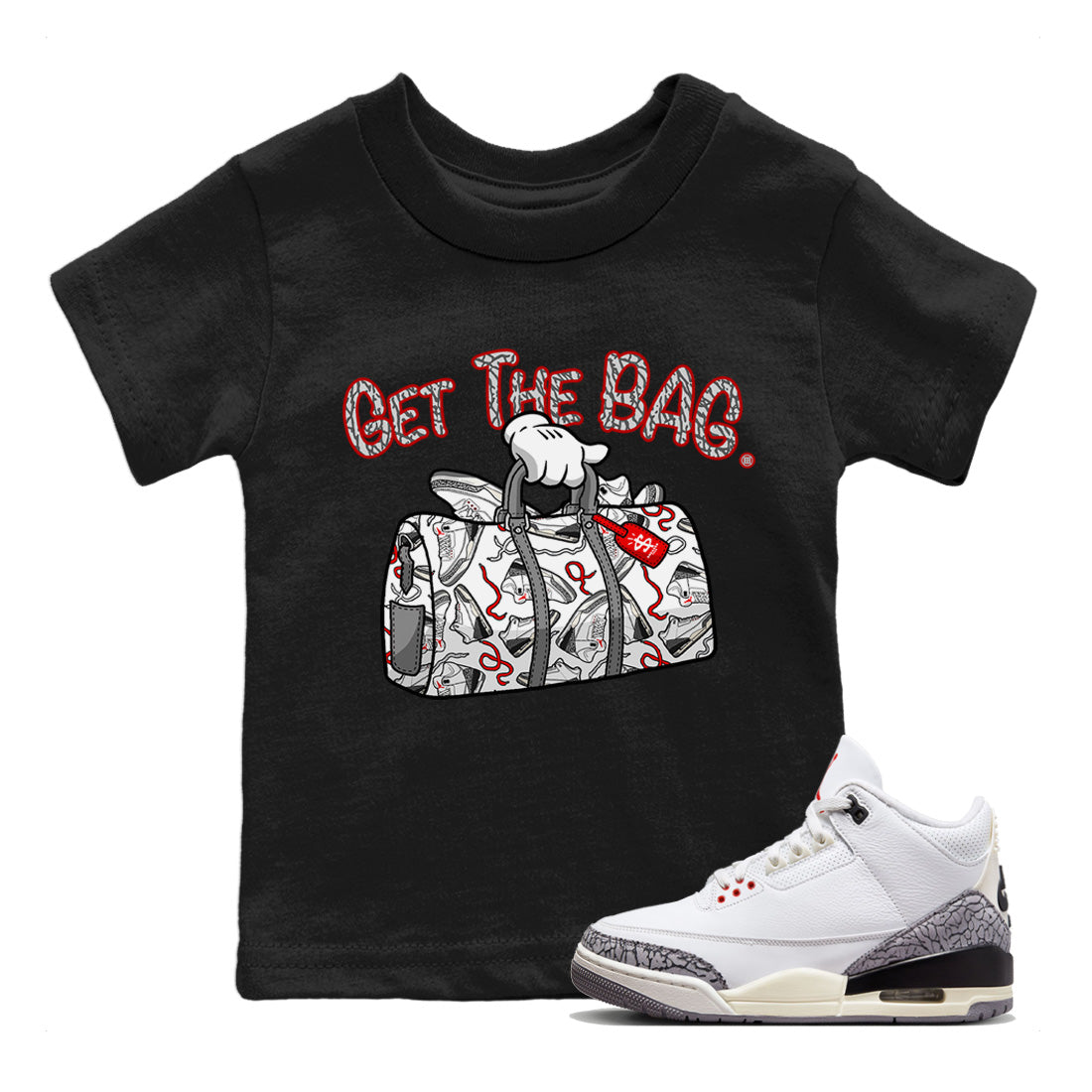 Get The Bag Kids Tops - Air Jordan 3 White Cement