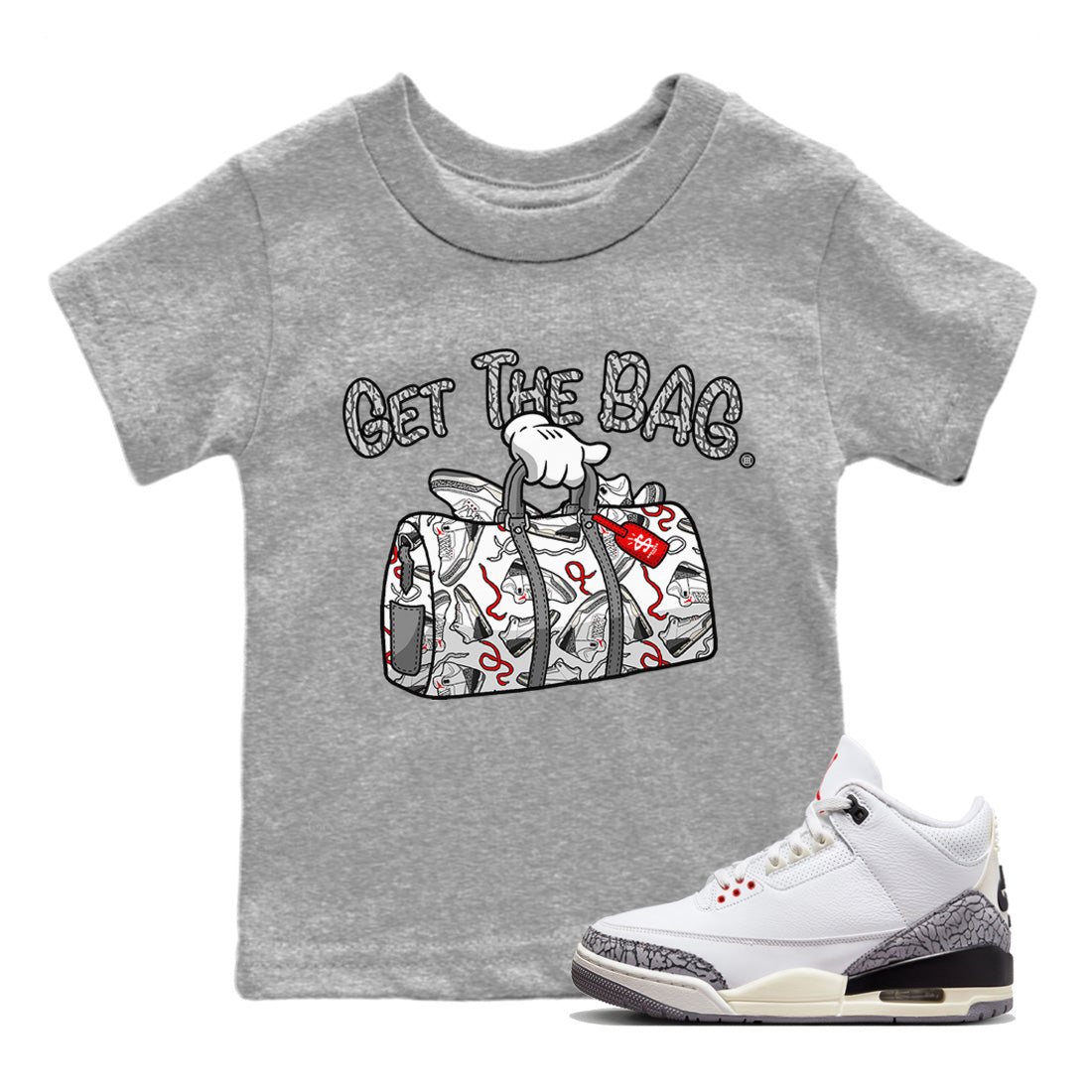 Get The Bag Kids Tops - Air Jordan 3 White Cement