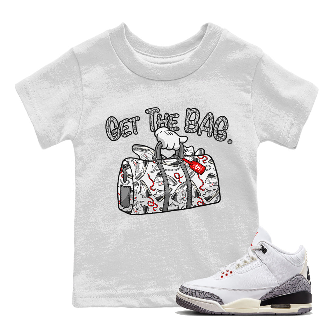 Get The Bag Kids Tops - Air Jordan 3 White Cement