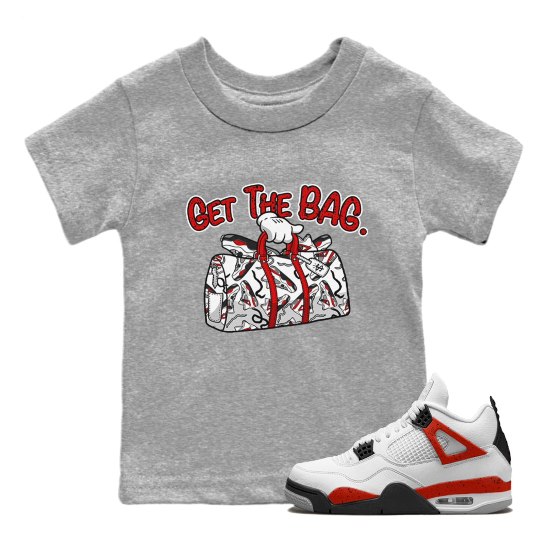 Get The Bag Kids Tops - Air Jordan 4 Red Cement