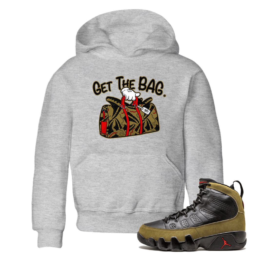 Get The Bag snkmatch Tees Kids - Air Jordan 9 Olive