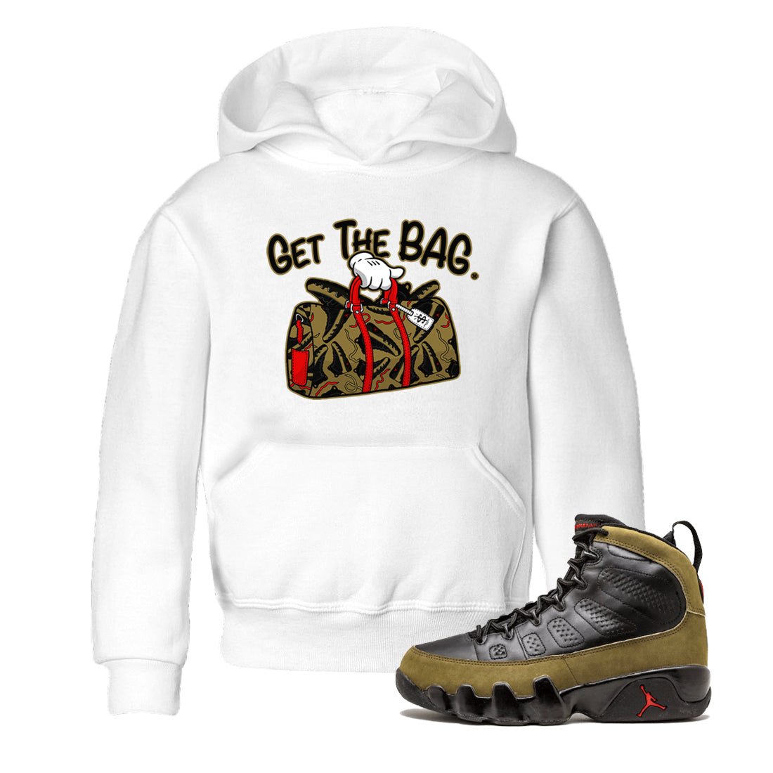 Get The Bag snkmatch Tees Kids - Air Jordan 9 Olive