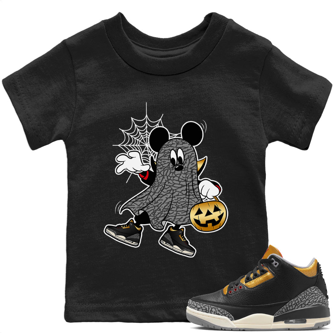 Ghost Mouse Kids Tops - Air Jordan 3 Black Gold