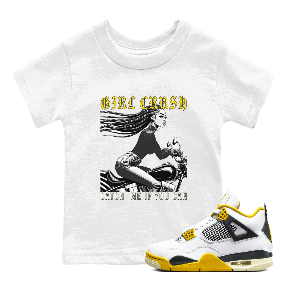 Girl Crash snkmatch Tees Kids - Air Jordan 4 Vivid Sulfur