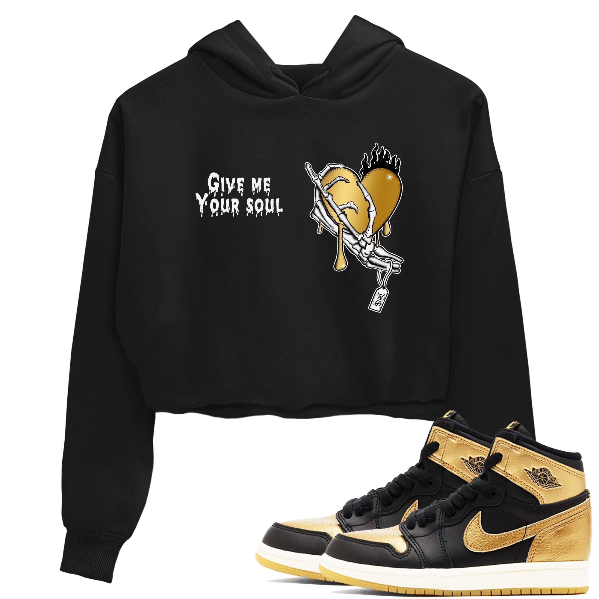 Give Me Your Soul snkmatch Women's Top - Air Jordan 1 Black Metallic Gold