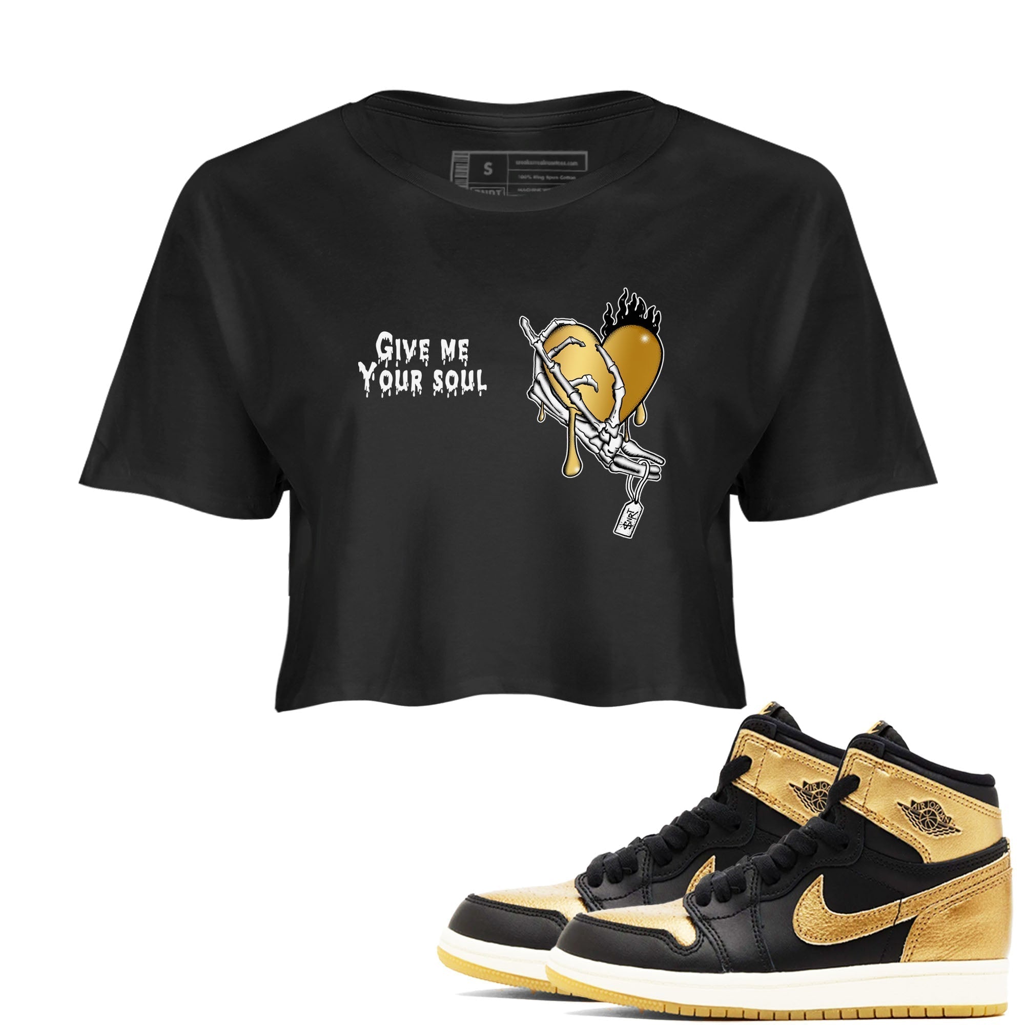Give Me Your Soul snkmatch Women's Top - Air Jordan 1 Black Metallic Gold