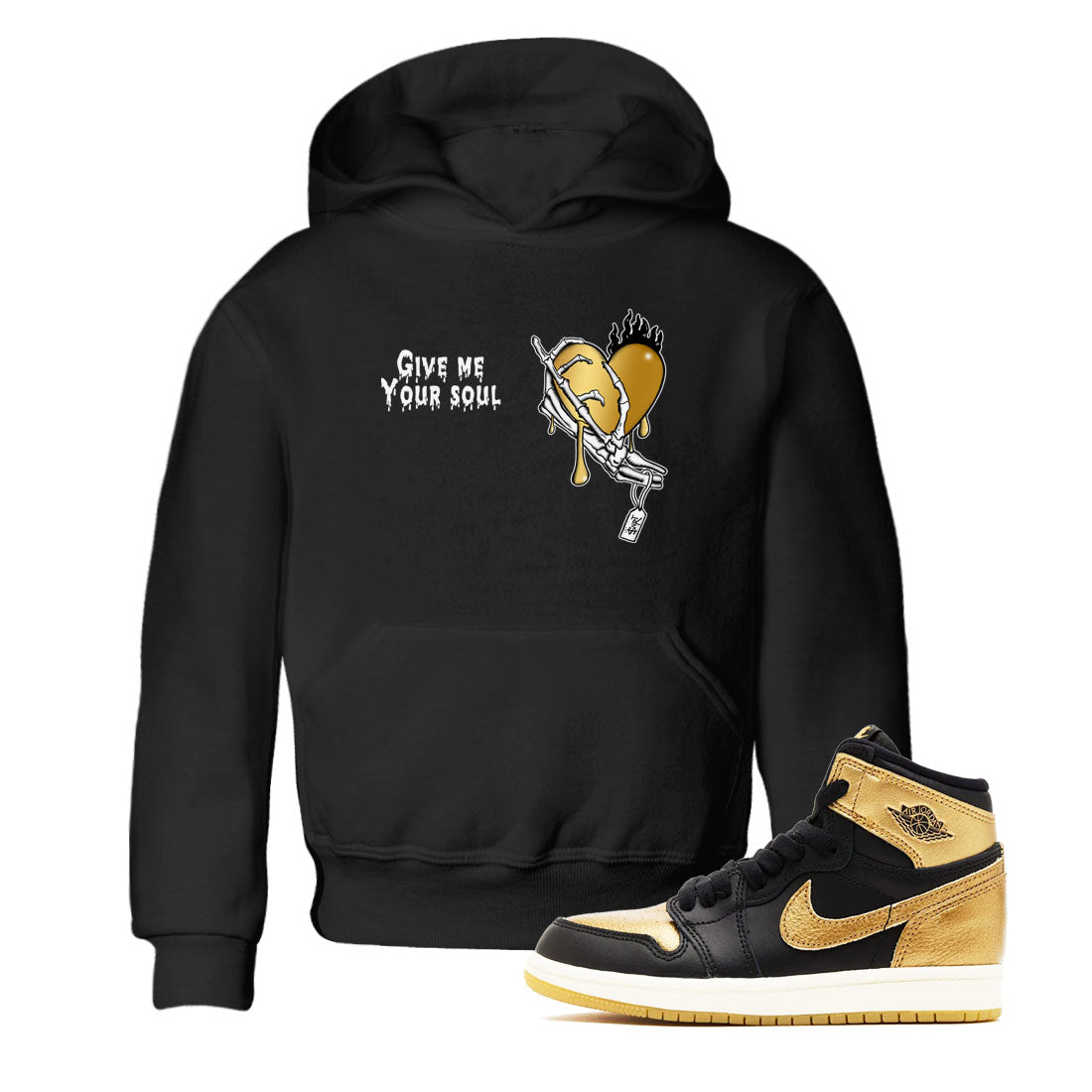 Give Me Your Soul snkmatch Tees Kids - Air Jordan 1 Black Metallic Gold