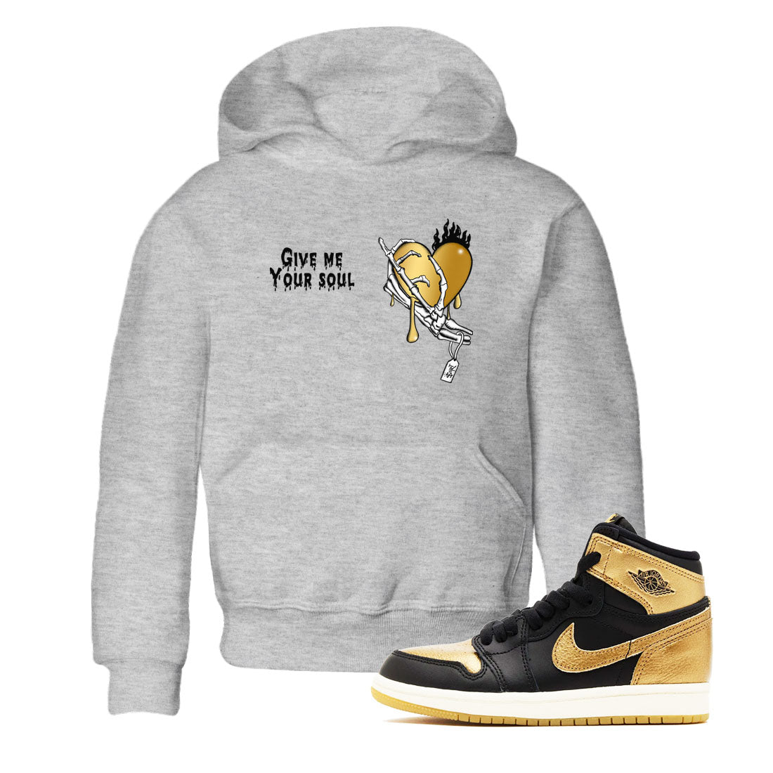 Give Me Your Soul snkmatch Tees Kids - Air Jordan 1 Black Metallic Gold