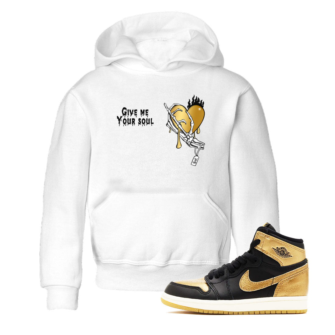 Give Me Your Soul snkmatch Tees Kids - Air Jordan 1 Black Metallic Gold