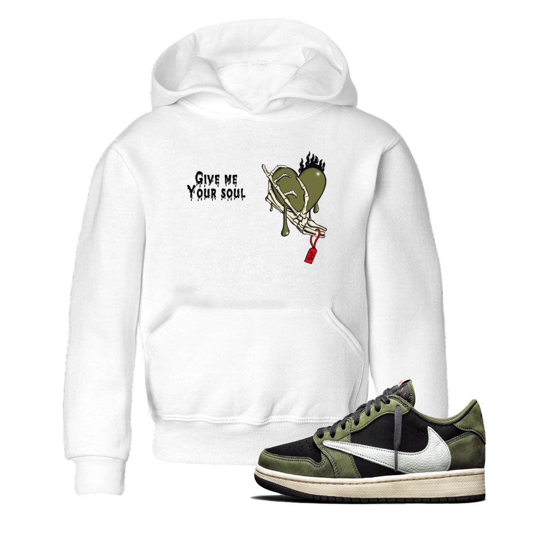 Give Me Your Soul snkmatch Tees Kids - Air Jordan 1 Travis Scott Medium Olive