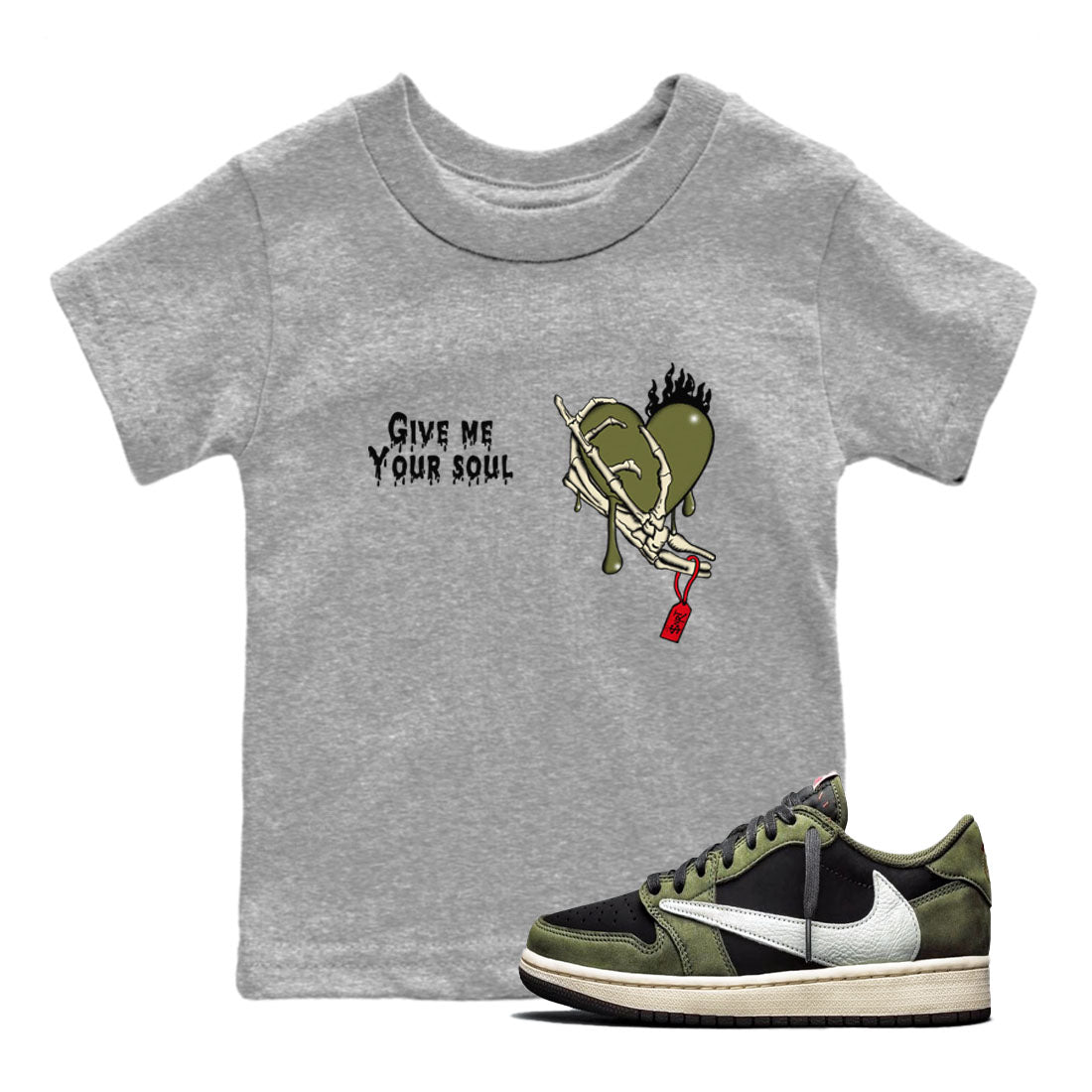 Give Me Your Soul snkmatch Tees Kids - Air Jordan 1 Travis Scott Medium Olive