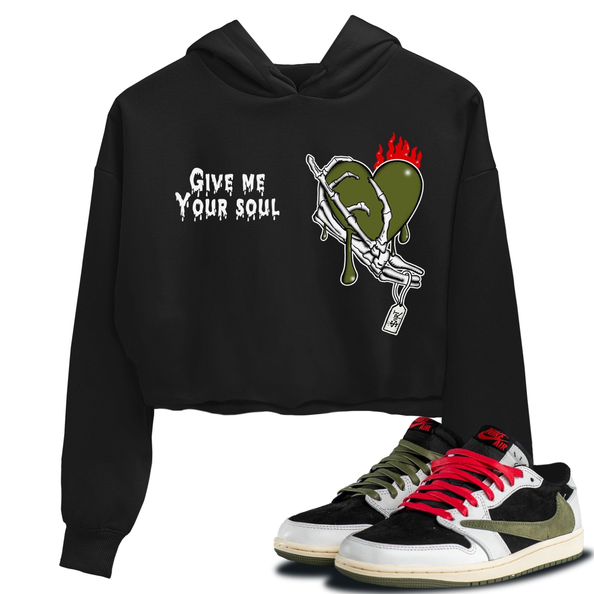 Give Me Your Soul snkmatch Women's Top - Air Jordan 1 Travis Scott Olive
