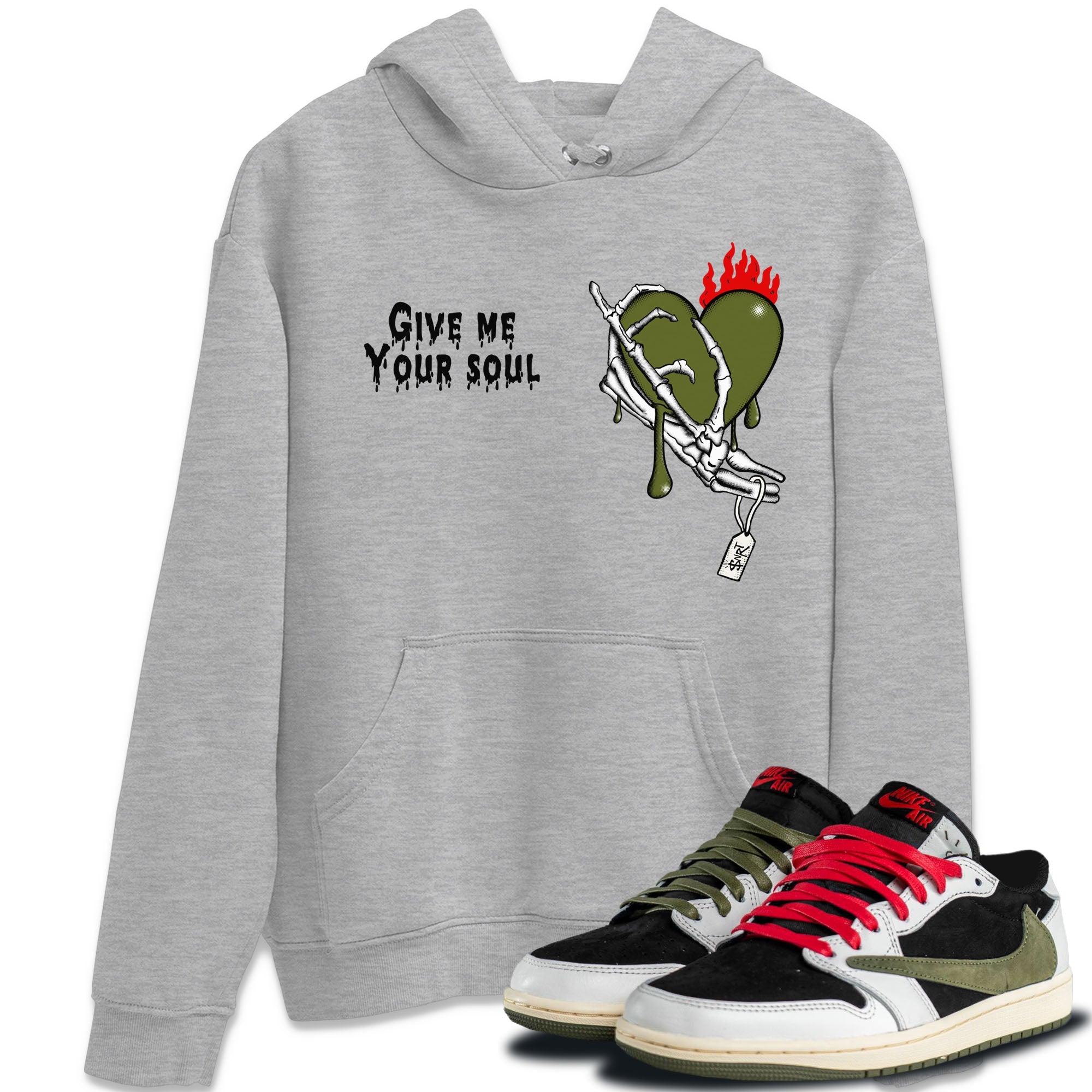 Give Me Your Soul snkmatch Tees - Air Jordan 1 Travis Scott Olive