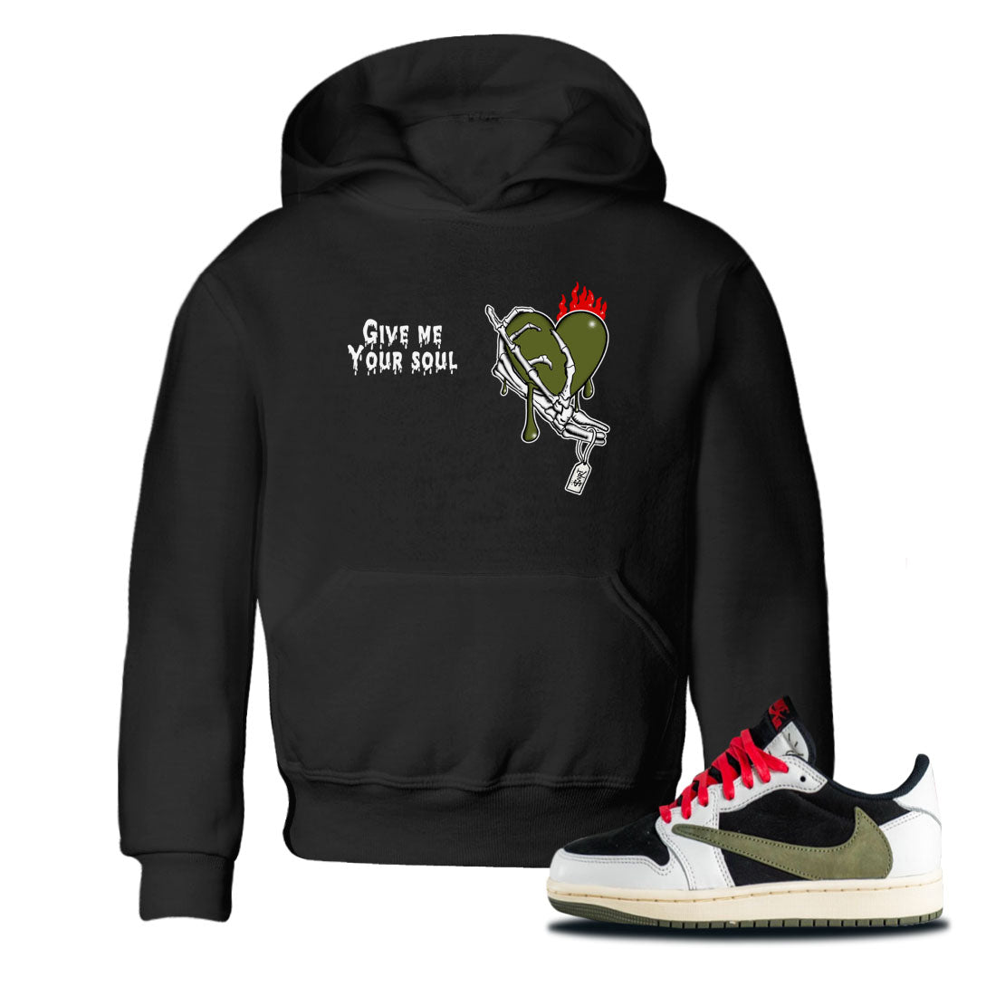 Give Me Your Soul snkmatch Tees Kids - Air Jordan 1 Travis Scott Olive