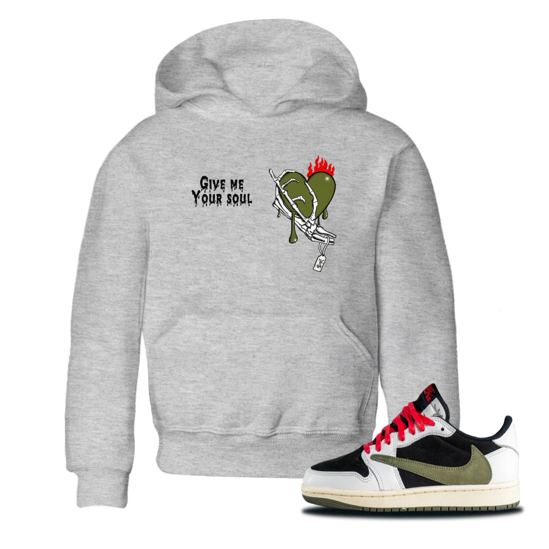 Give Me Your Soul snkmatch Tees Kids - Air Jordan 1 Travis Scott Olive