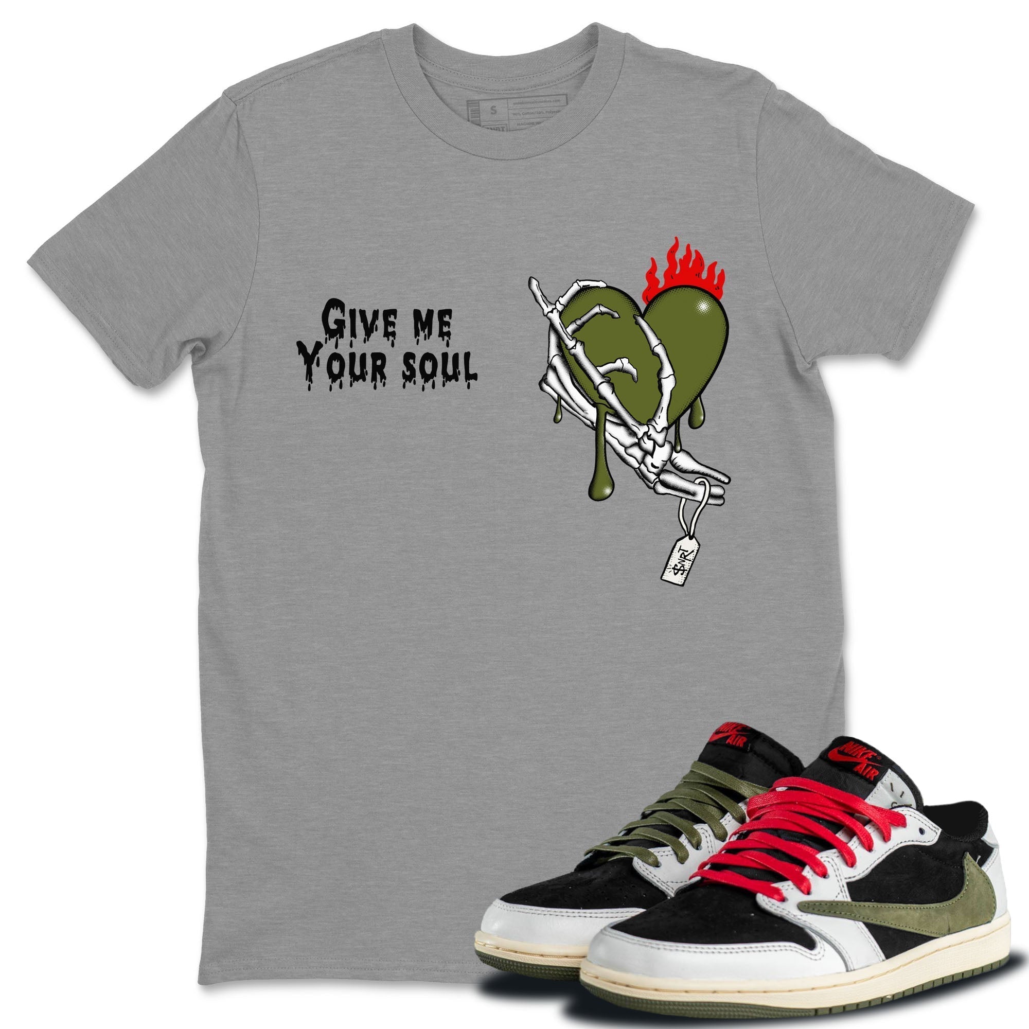 Give Me Your Soul snkmatch Tees - Air Jordan 1 Travis Scott Olive