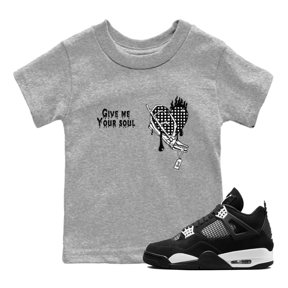 Give Me Your Soul snkmatch Tees Kids - Air Jordan 4 White Thunder