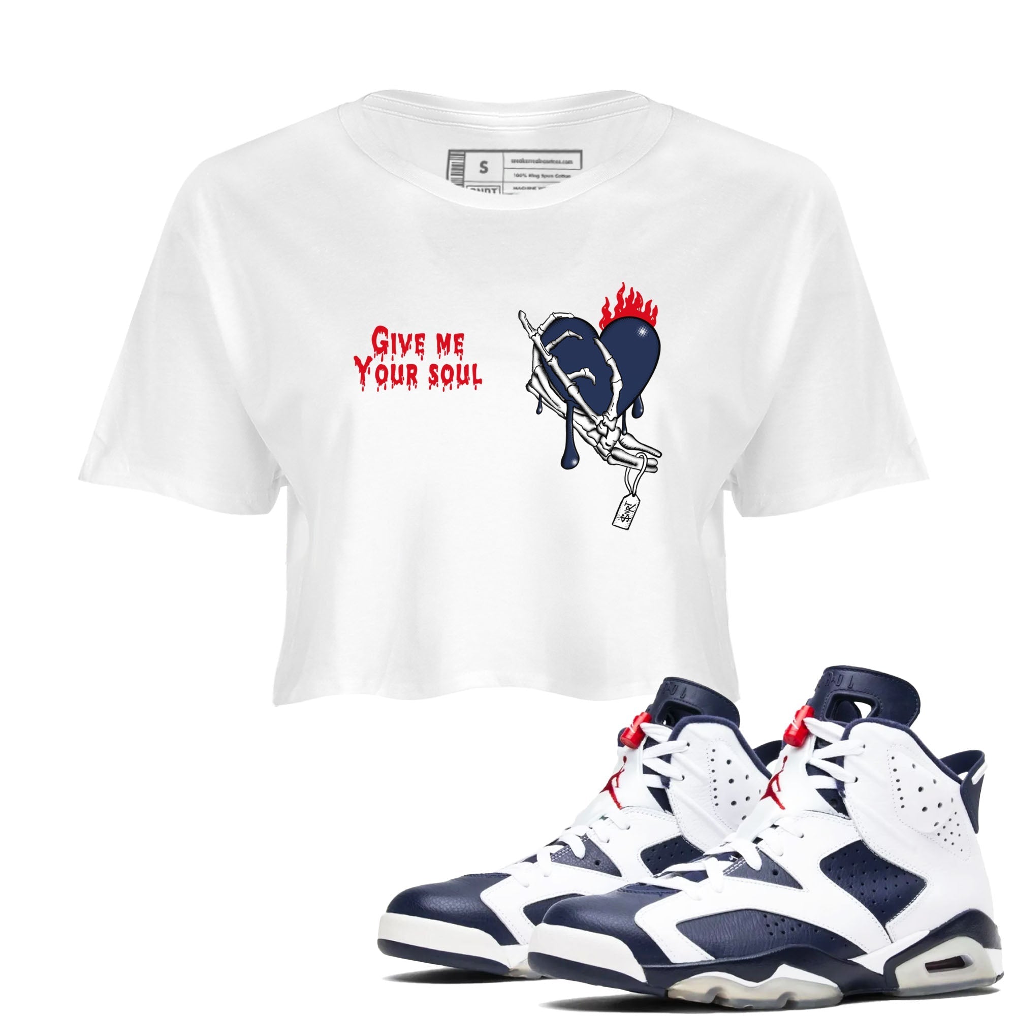 Give Me Your Soul snkmatch Women's Top - Air Jordan 6 White And Midnight Navy