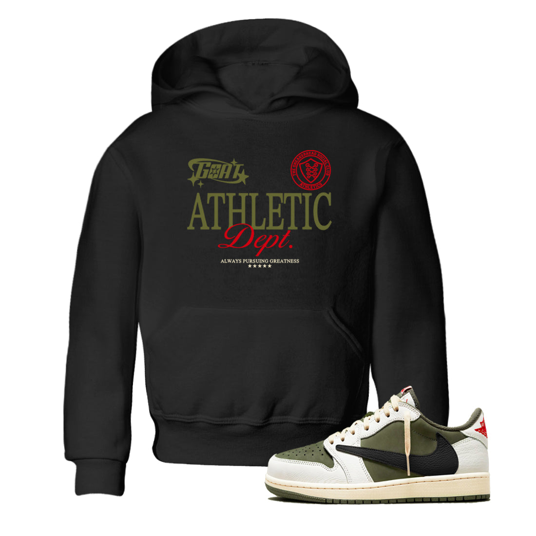 Goat Athletic Dept snkmatch Tees Kids - Air Jordan 1 Travis Scott Medium Olive