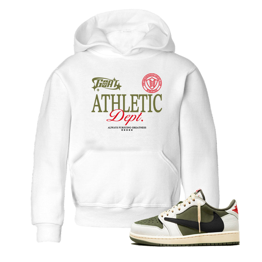 Goat Athletic Dept snkmatch Tees Kids - Air Jordan 1 Travis Scott Medium Olive